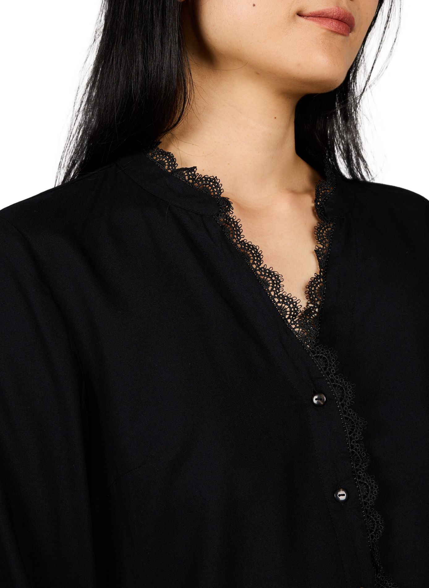 Bluse VIGRACE mit V-Ausschnitt und Spitze VILA Schwarz