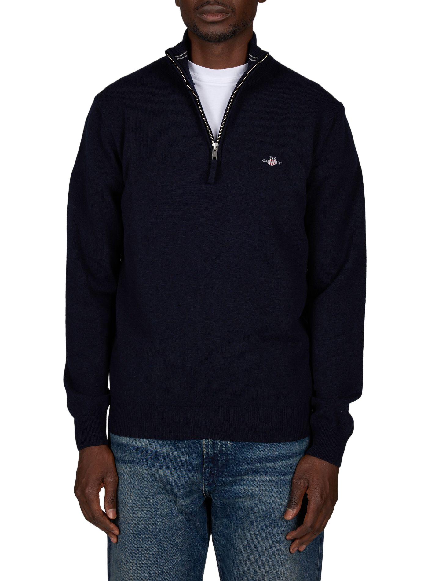 Pull col montant zippé uni en laine GANT Bleu