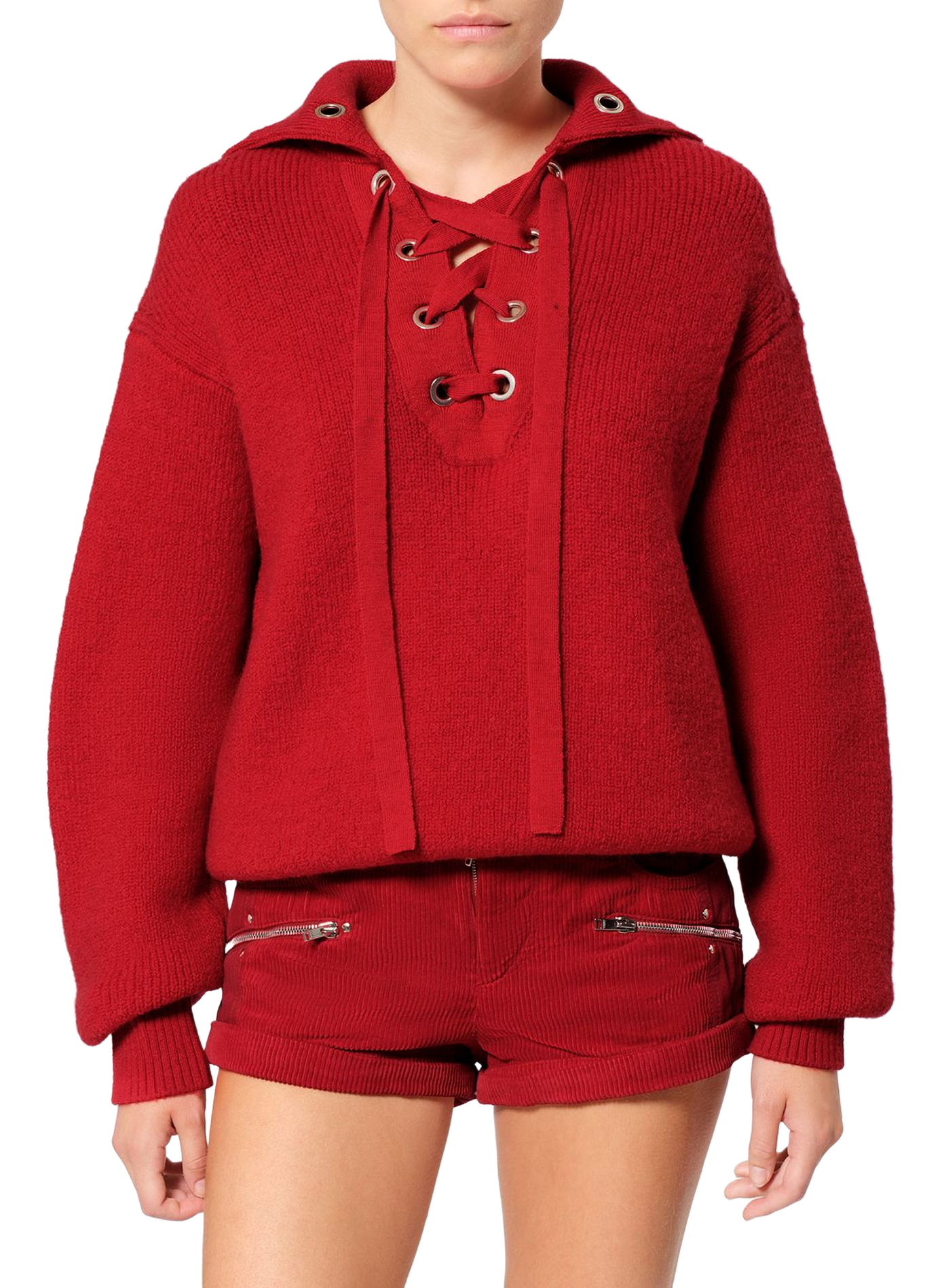 Ydalia trui met vetersluiting aan de hals van scheerwol en alpaca ISABEL MARANT Rood