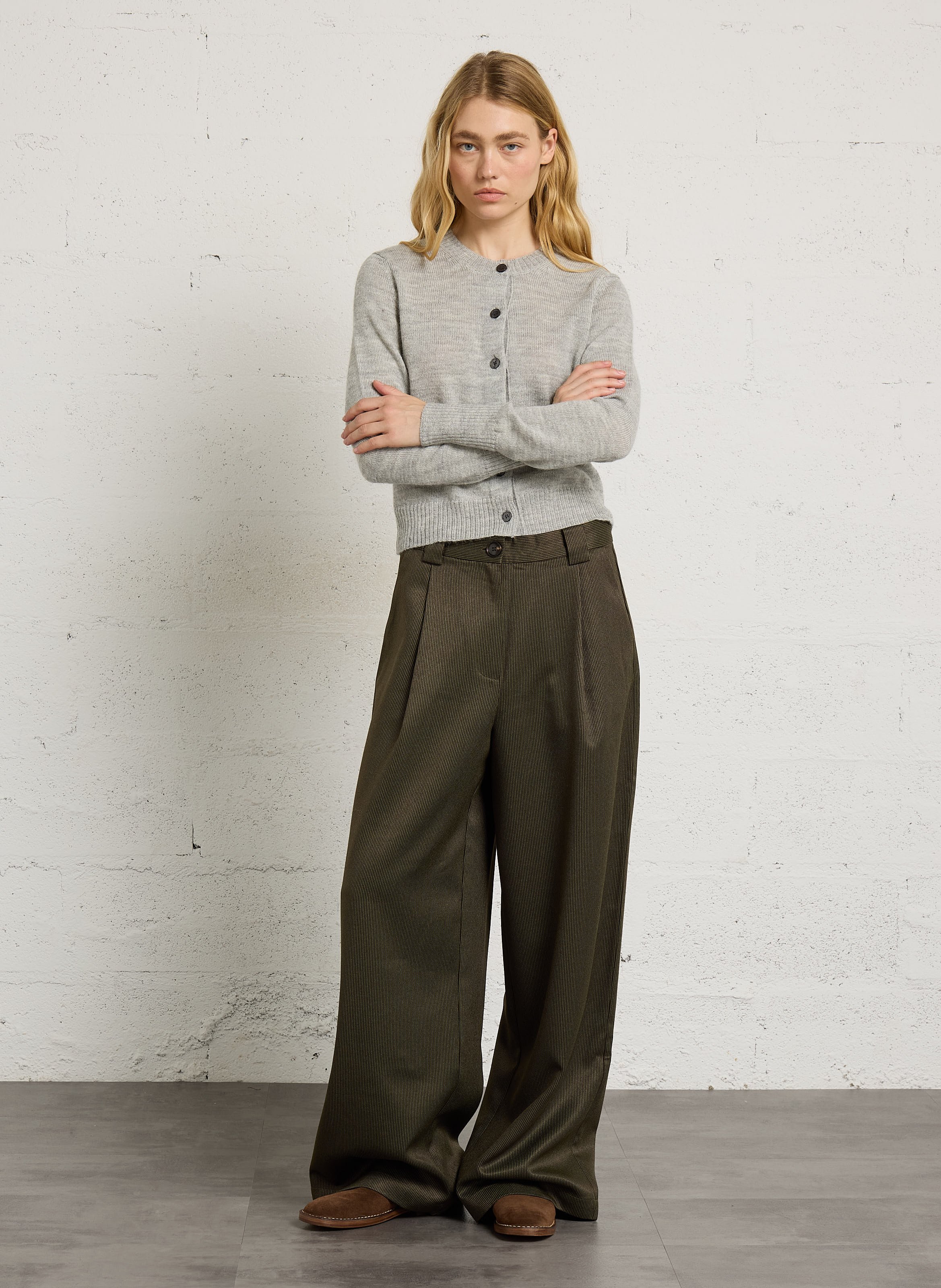Gilet droit col rond en laine mérinos et alpaga griffith SOEUR Gris