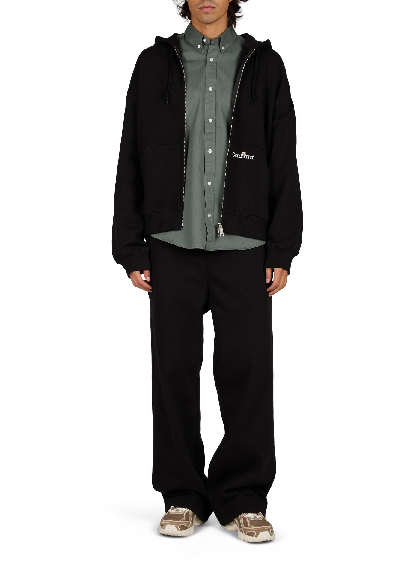 Zippered hoodie with hooded WIP label sweat jacket CARHARTT WIP Black