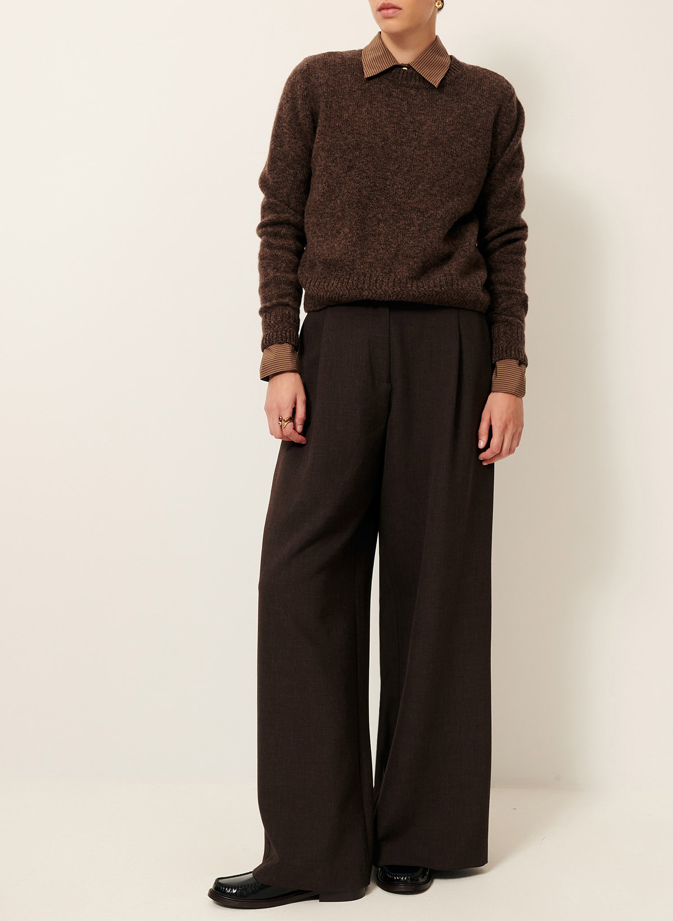 Pull oversize col rond en laine mérinos silty SESSUN Marron