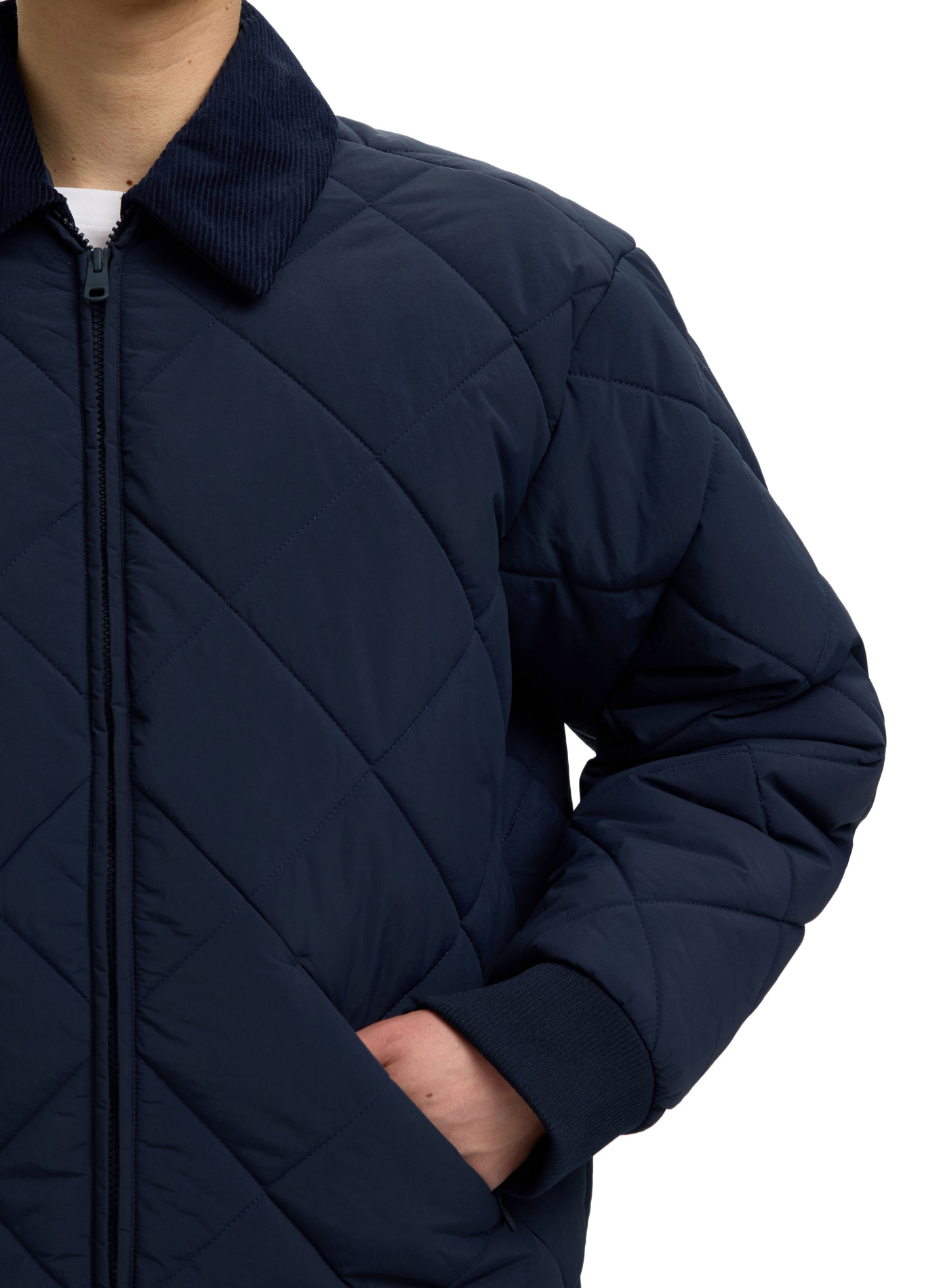 Gerade geschnittene Jacke mit klassischem Kragen und Steppung SELECTED Blau