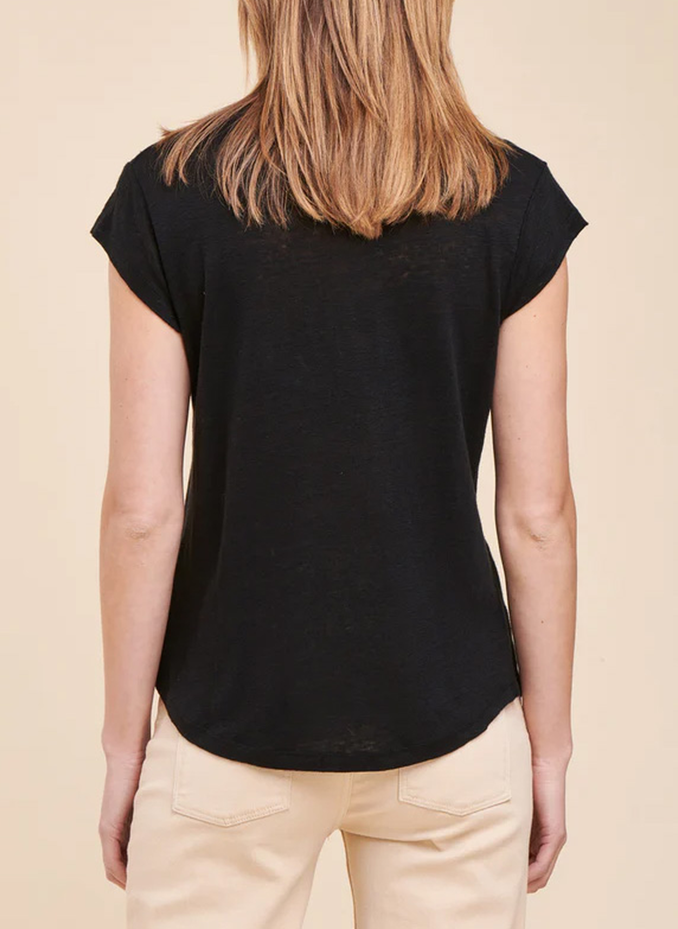 T-shirt met V-hals van linnen LA FEE MARABOUTEE Zwart