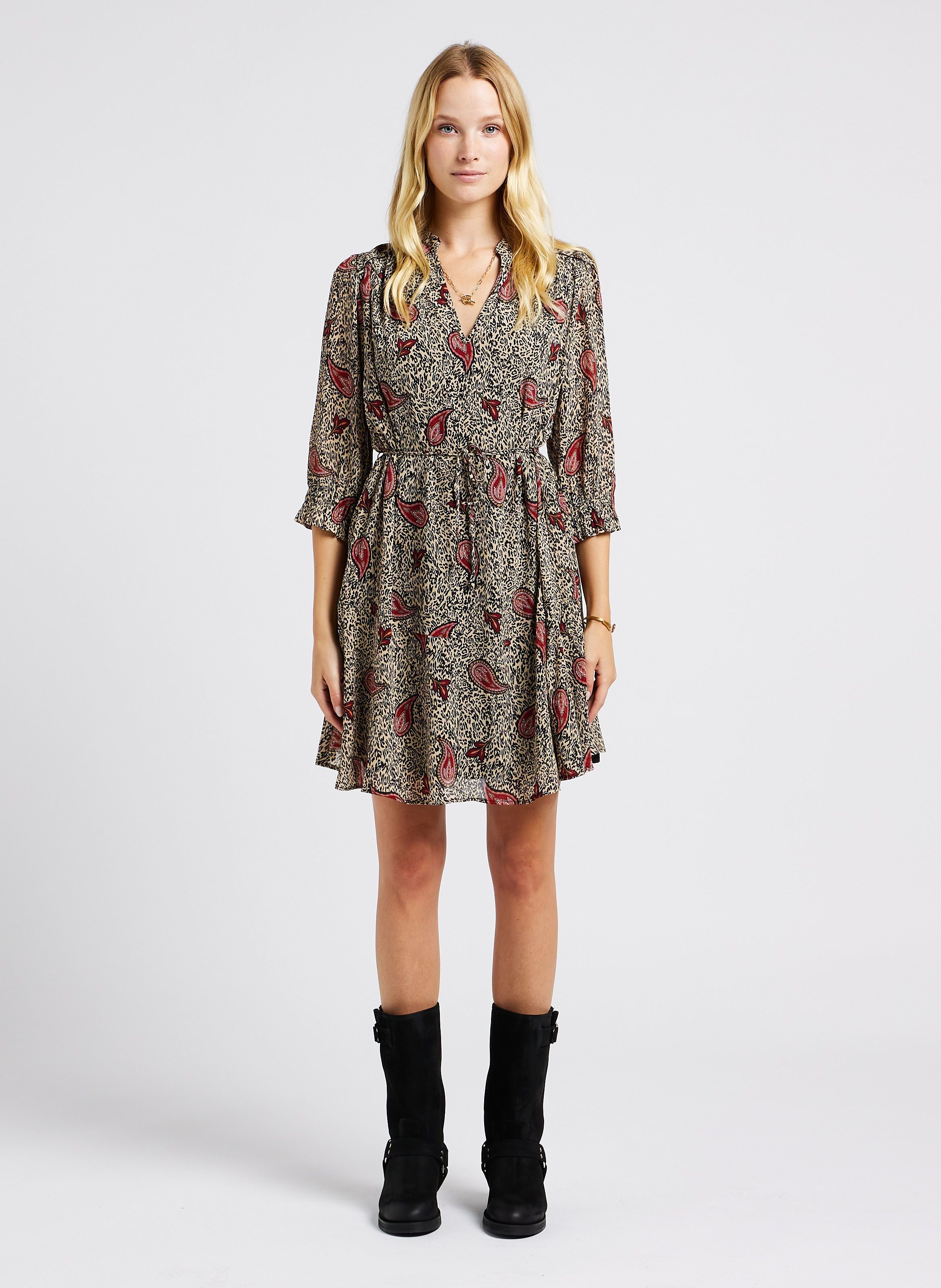 Robe col v imprimée léopard