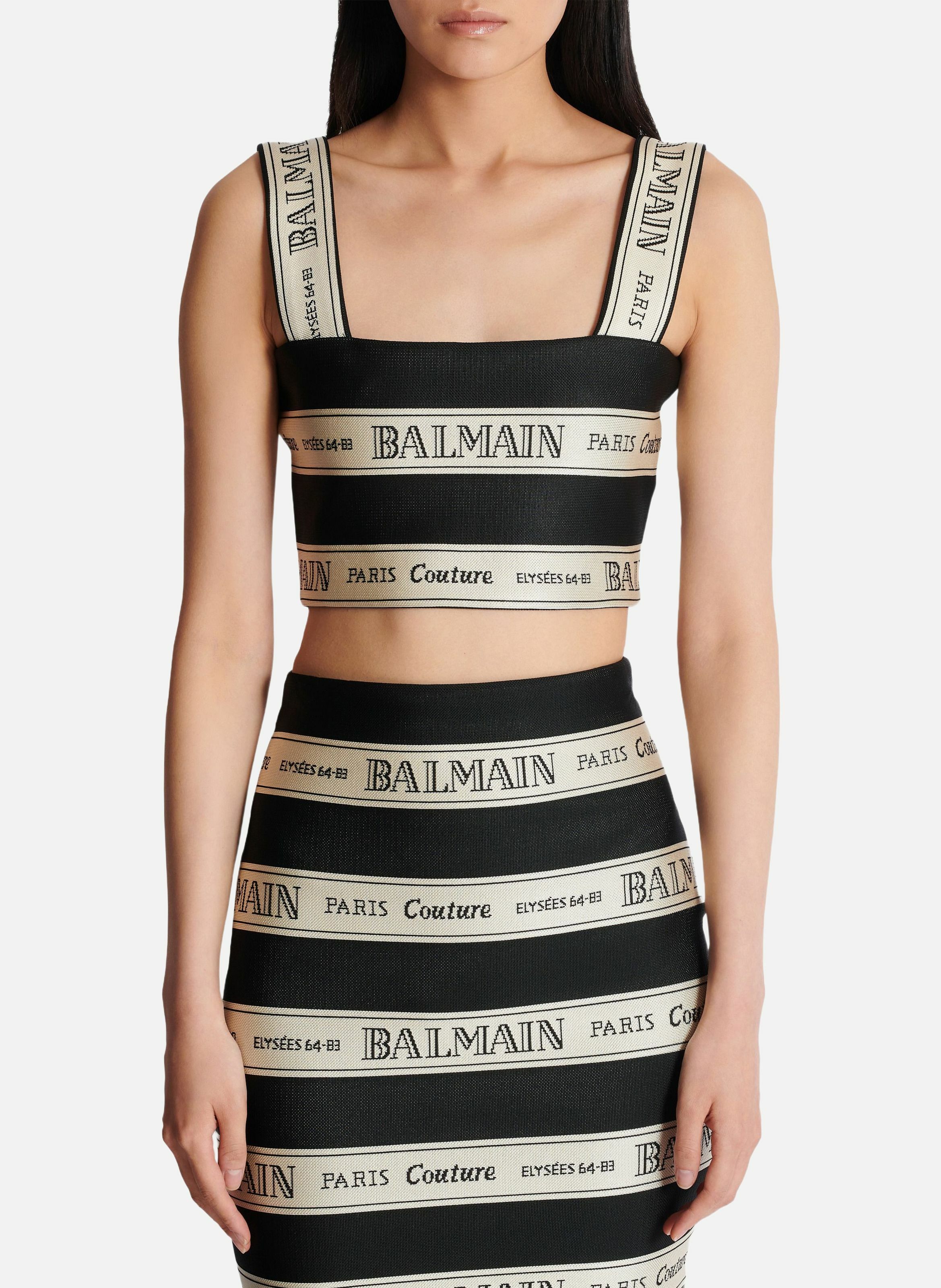 Top court en jacquard à motif ruban balmain BALMAIN Noir