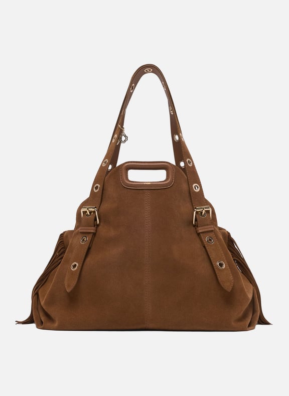 Sac porté épaule franges en cuir suédé Beige by MAJE MAJE Sac porté épaule franges en cuir suédé Beige