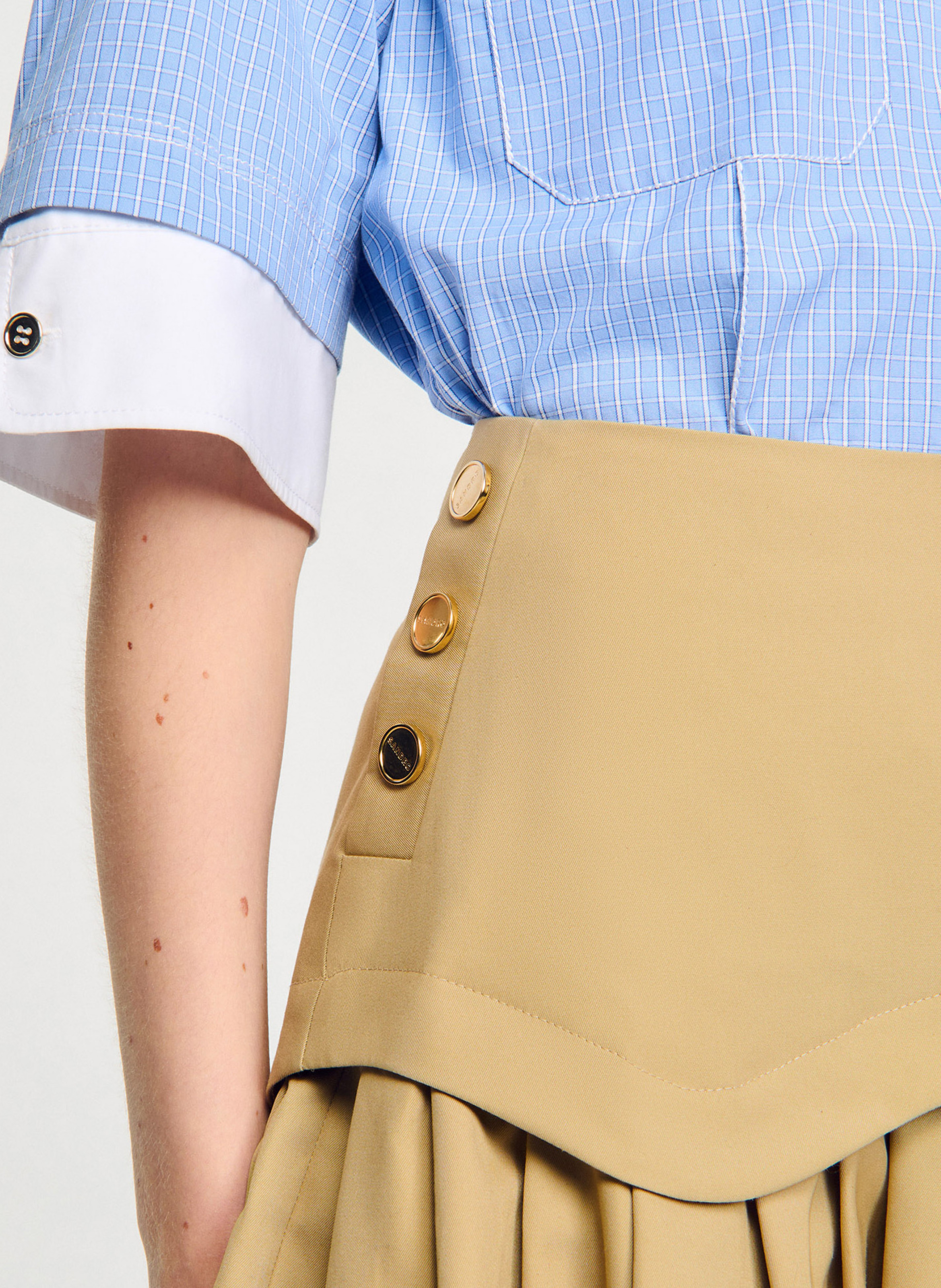 Jupe courte évasée en coton SANDRO Beige