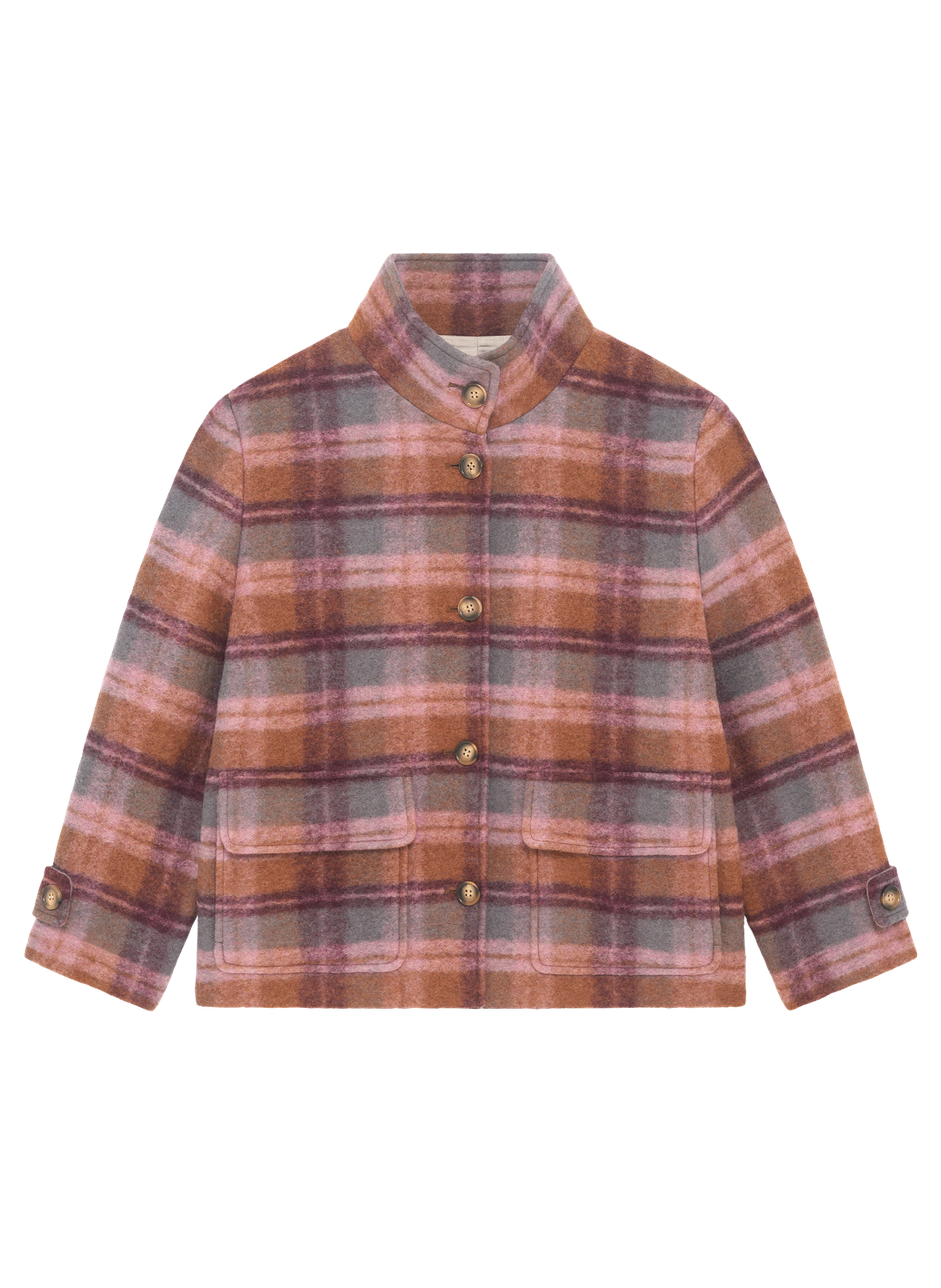 Manteau à col montant à carreaux - marlyse PABLO Rose