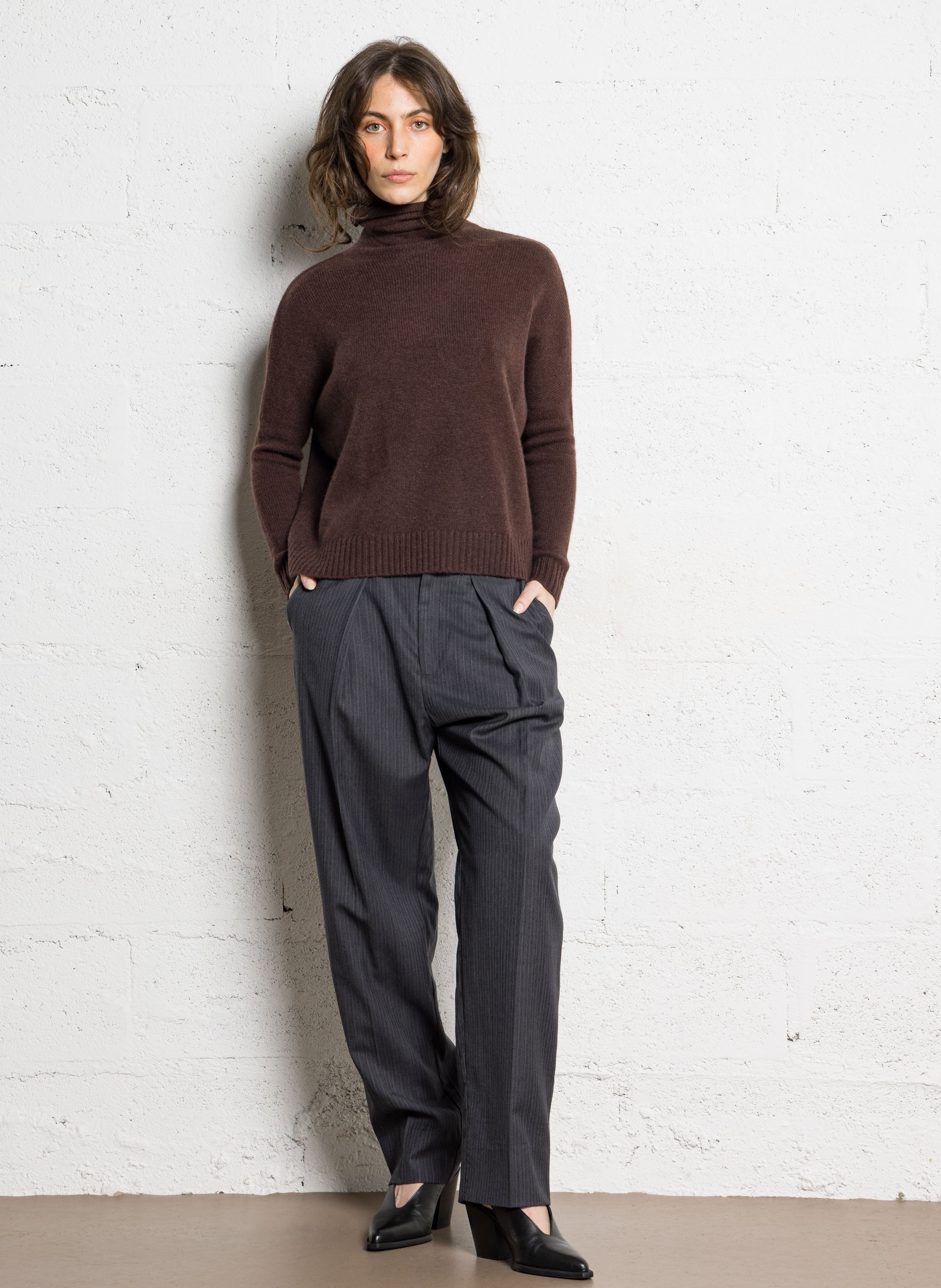 Pull col roulé en cachemire tila KUJTEN Marron