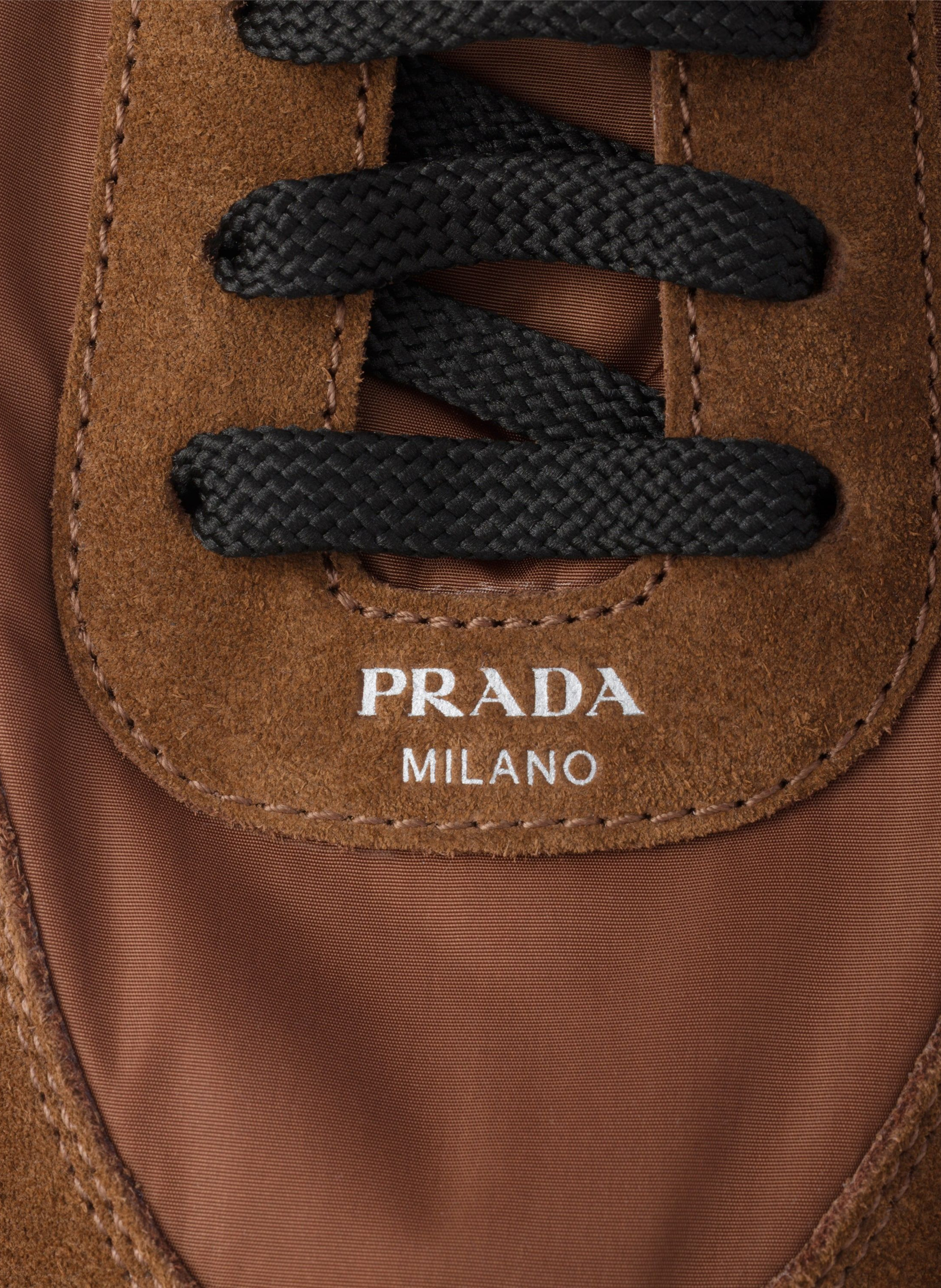 Sneakers collapse en re-nylon et veau velours PRADA Marron