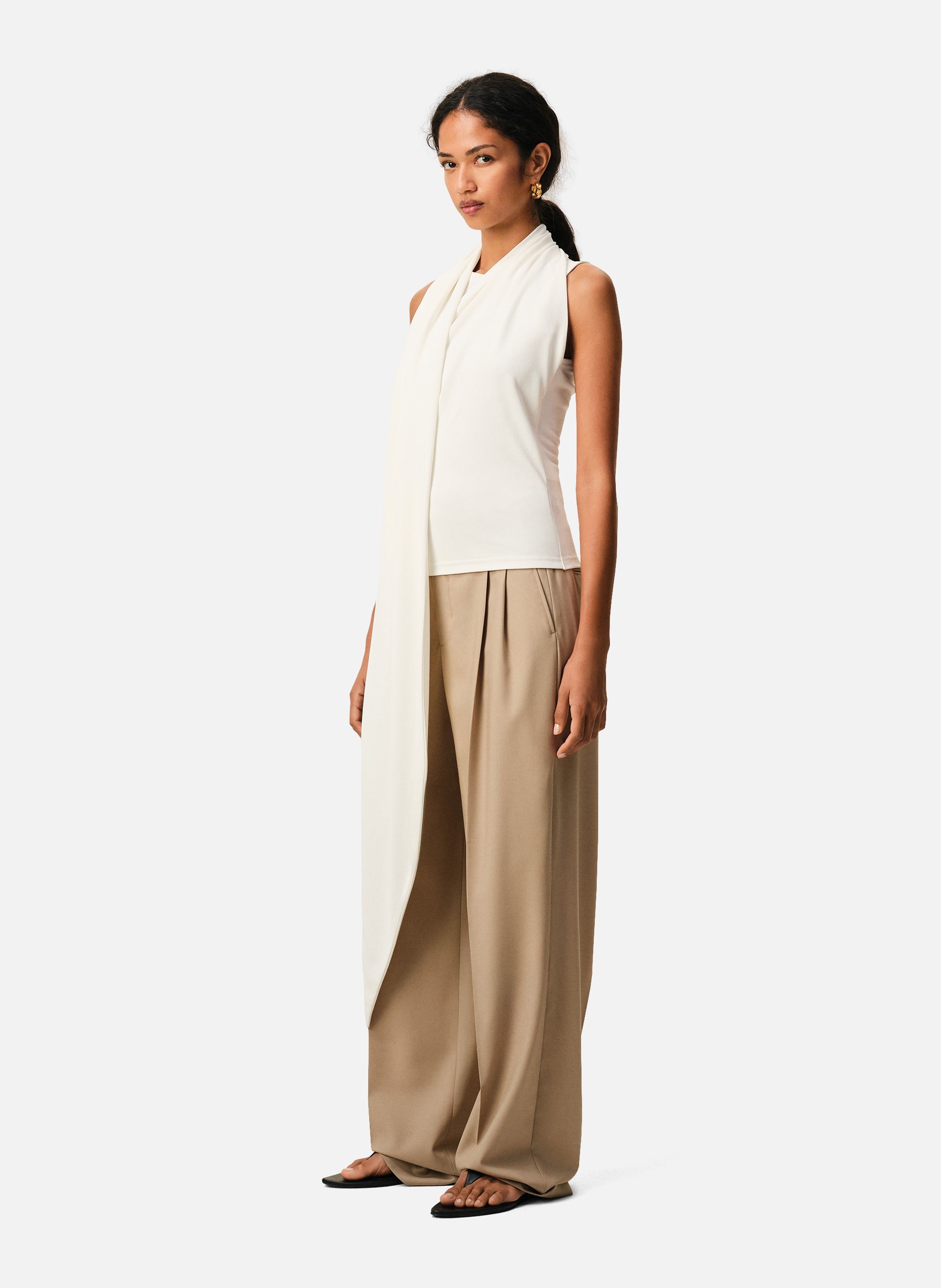 Haut lavallière sans manches en jersey AMI PARIS Blanc