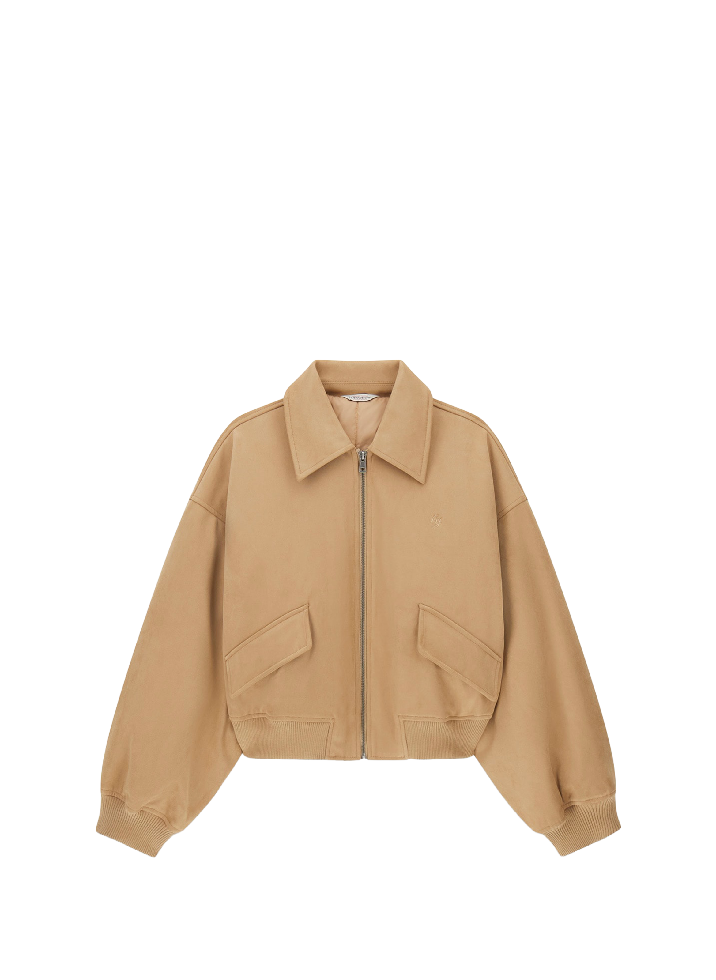 Short zip-up jacket with classic collar GUESS Beige