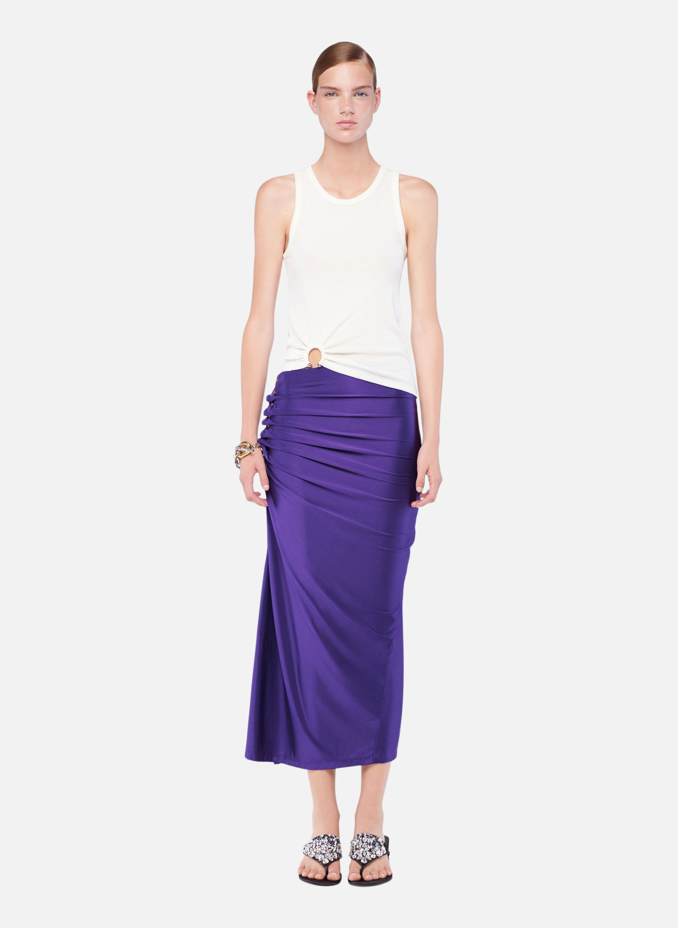 Jupe midi drapée en jersey RABANNE Violet