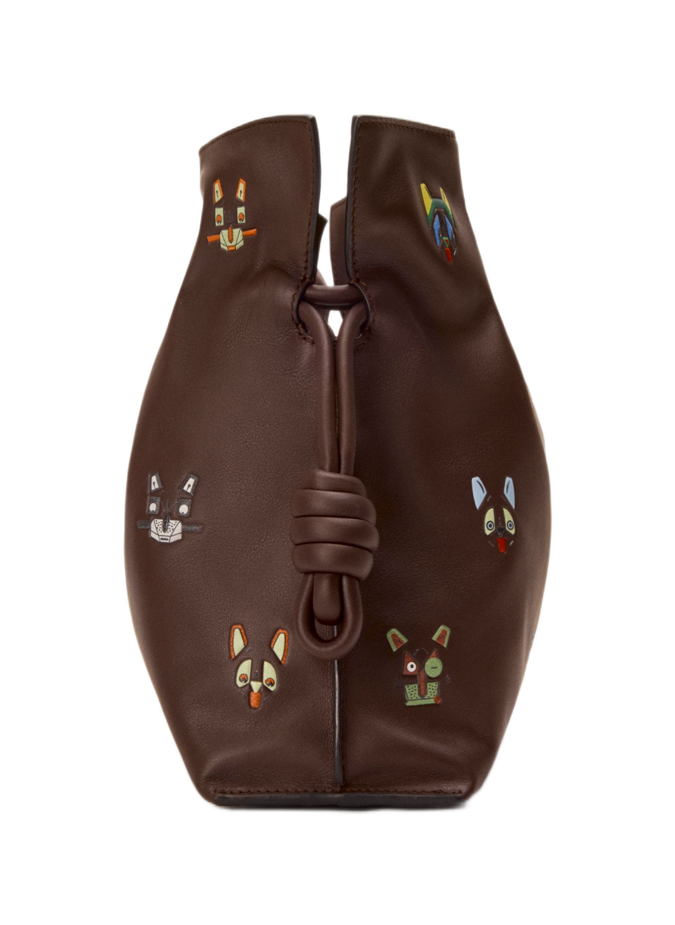 LOEWE x Louis Wain - Flamenco clutch moyen Cats en cuir de veau nappa LOEWE Marron