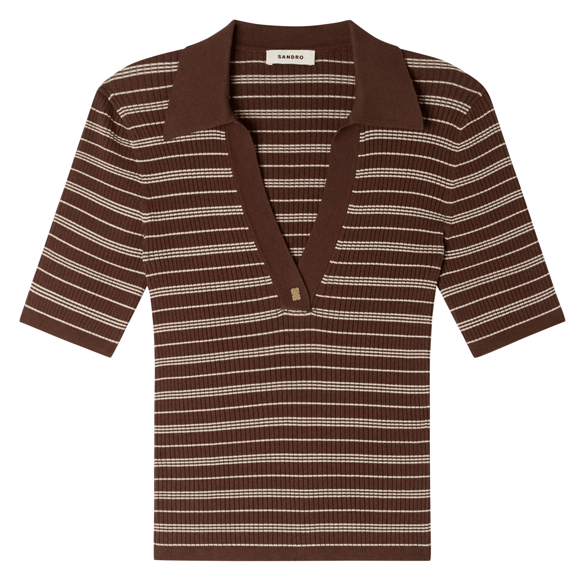 Polo droit rayé SANDRO Marron
