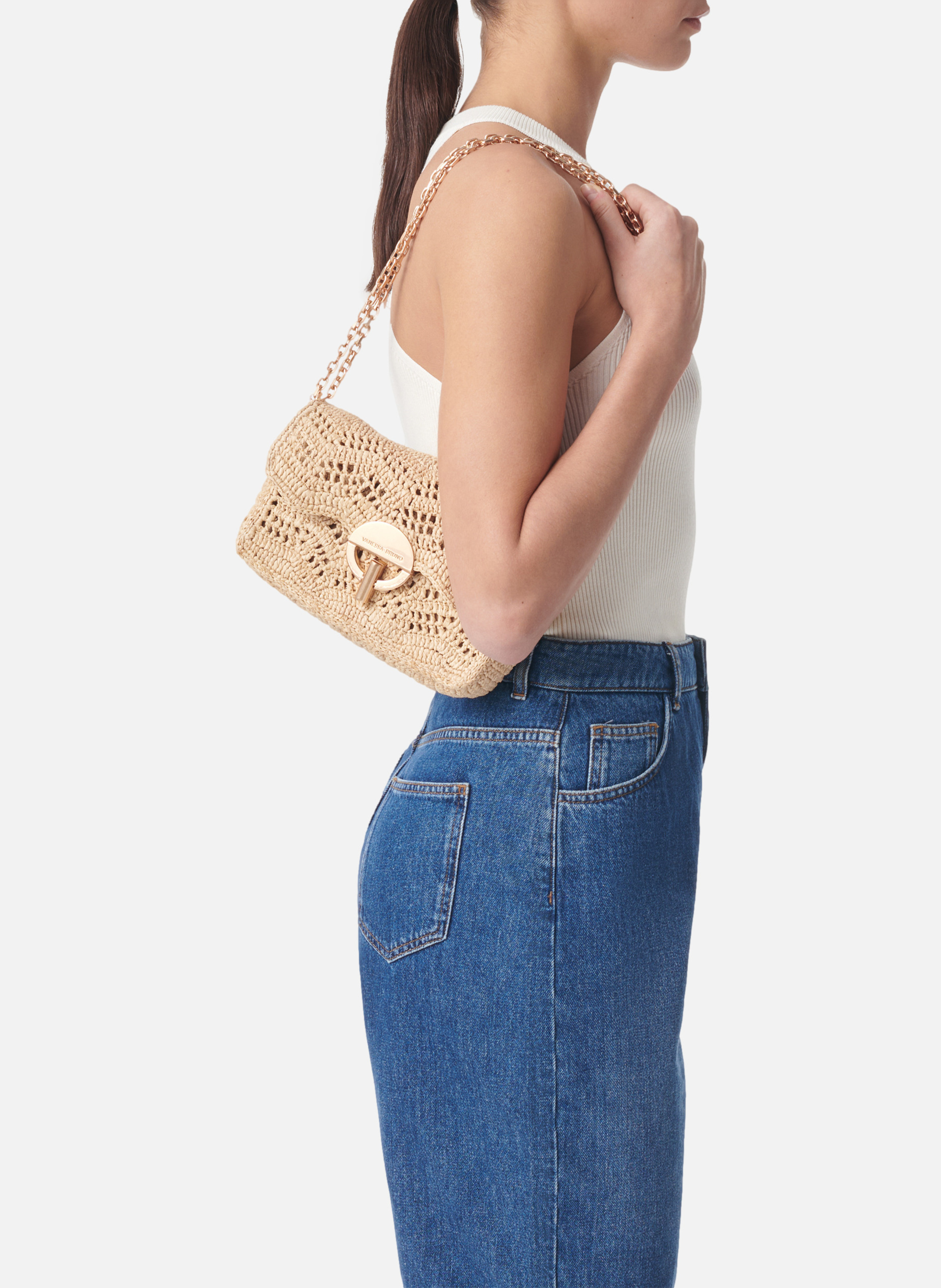 Sac moyen moon en raphia VANESSA BRUNO Beige