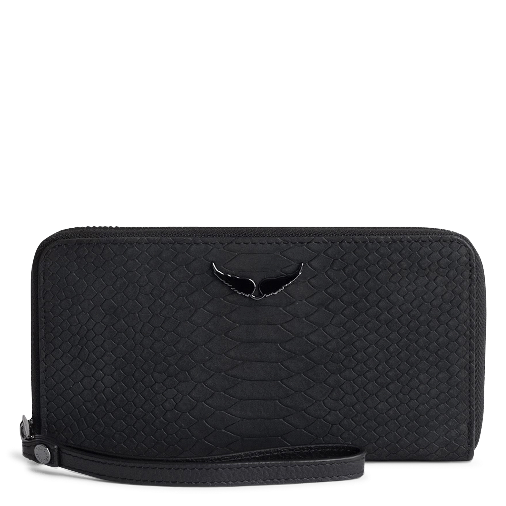 Portefeuille zippé jacquard en cuir compagnon ZADIG&VOLTAIRE Noir