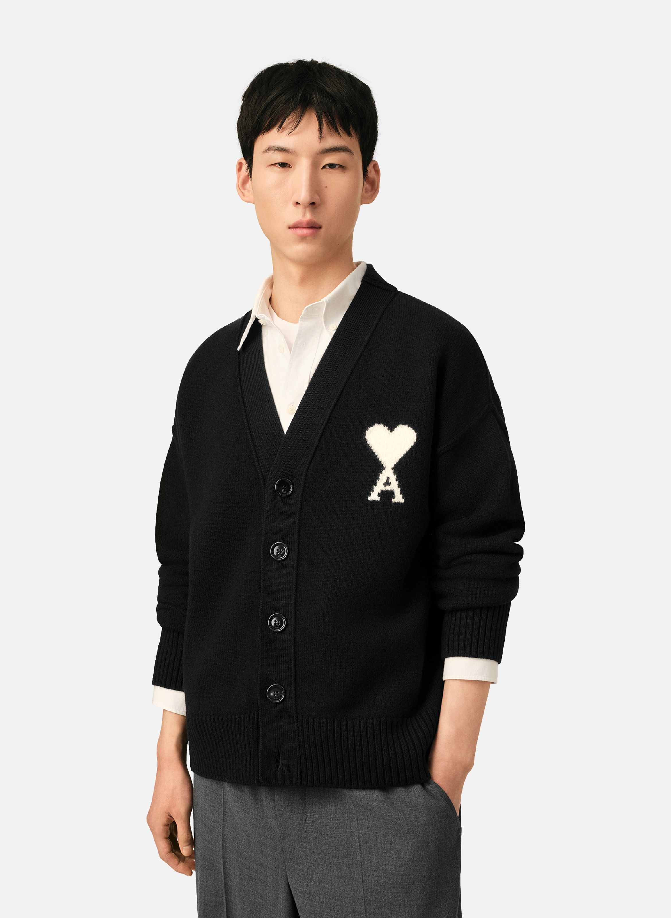 Cardigan unisexe en laine ami de coeur AMI PARIS Noir