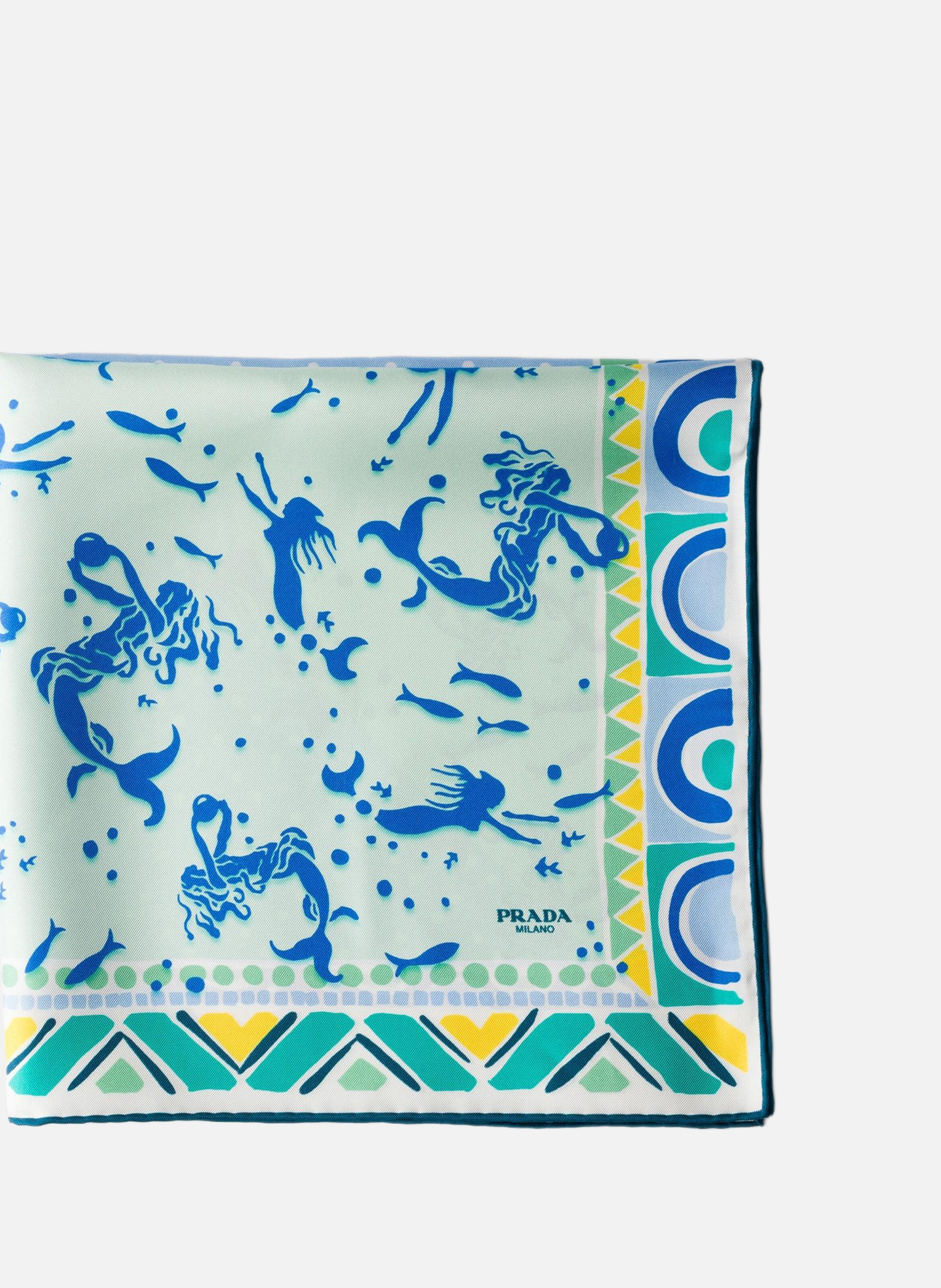 Écharpe en sergé de soie imprimé 55 PRADA Bleu