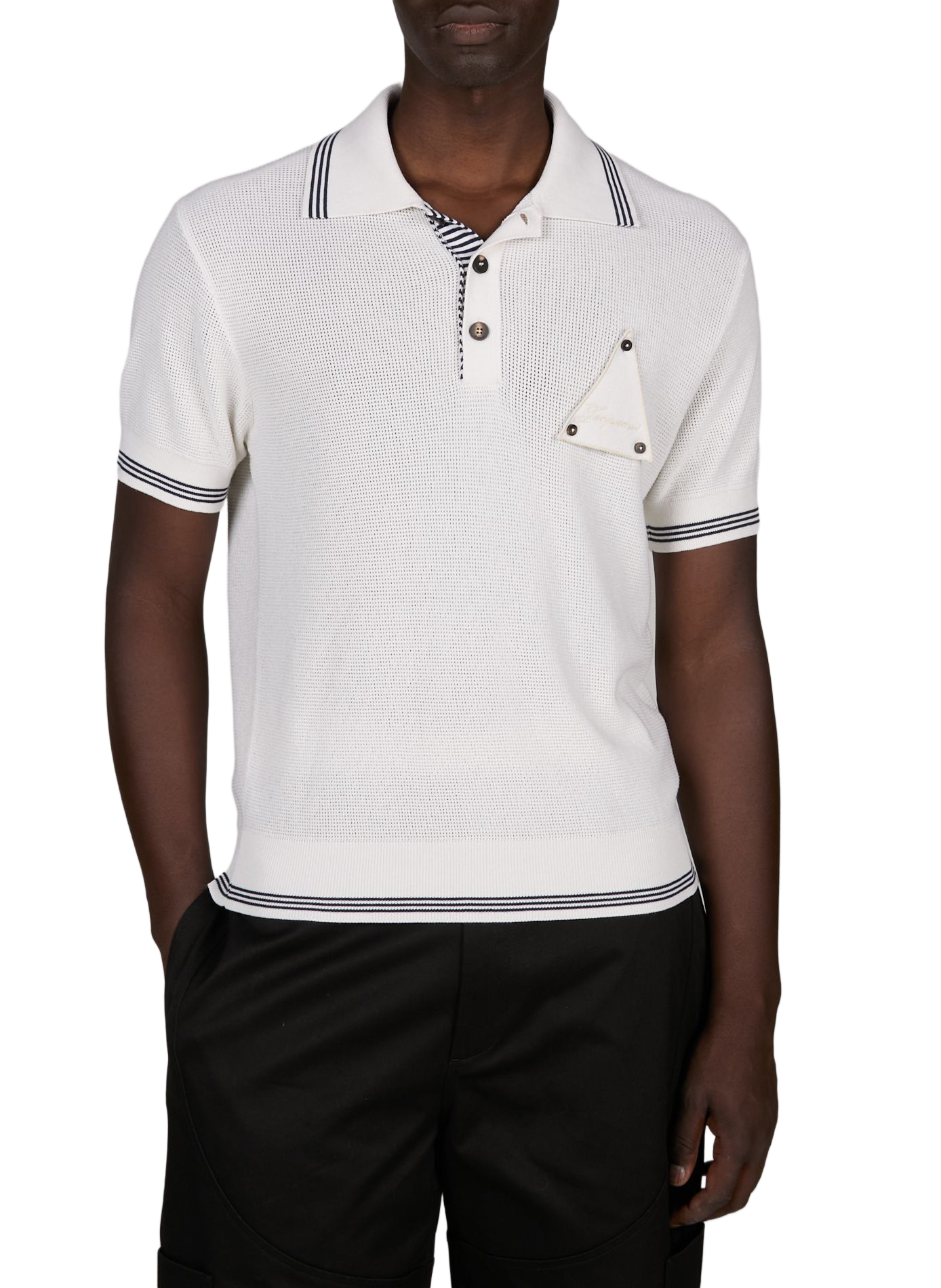 Le Polo Voilier rayé en soie et coton JACQUEMUS Blanc