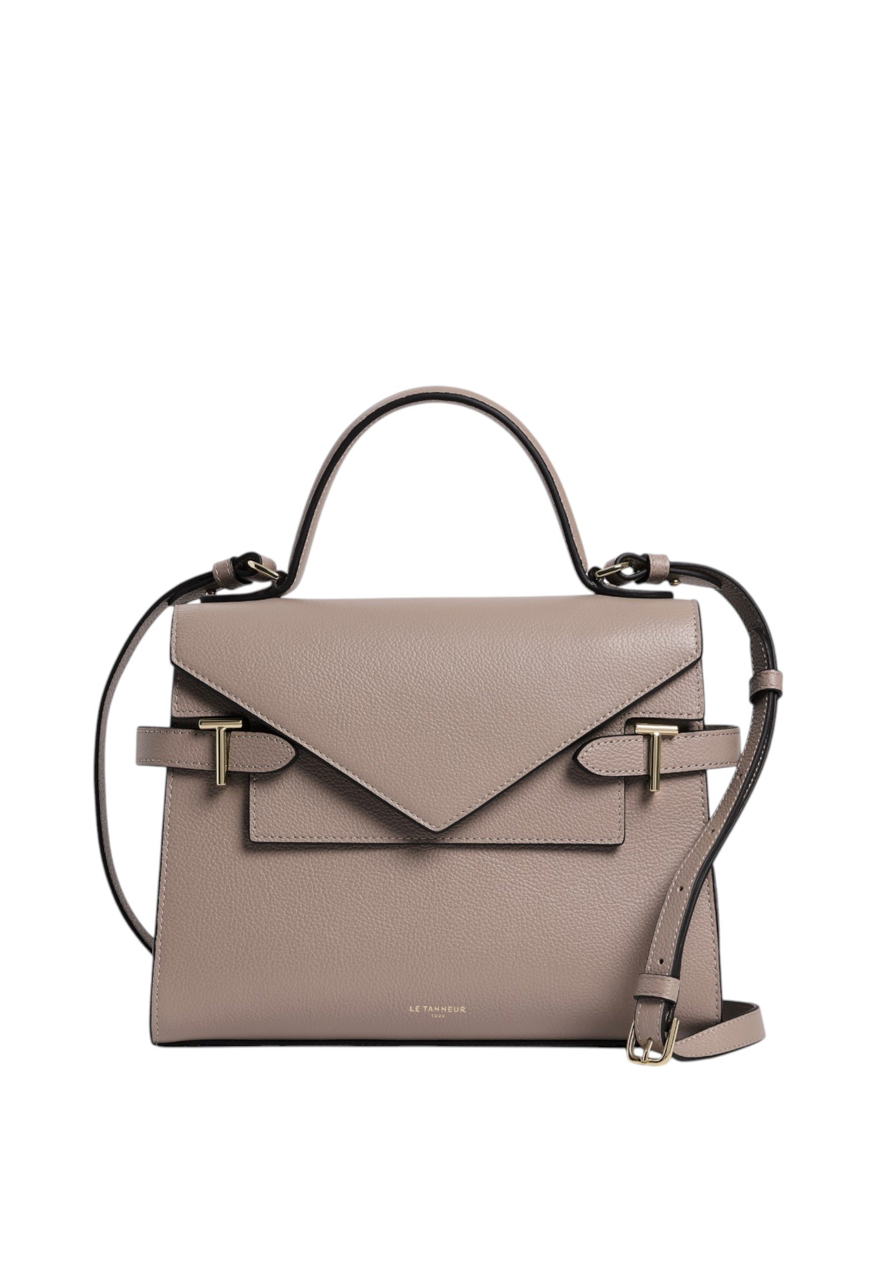 Sac à main double rabat moyen modèle emilie en cuir grainé LE TANNEUR Gris