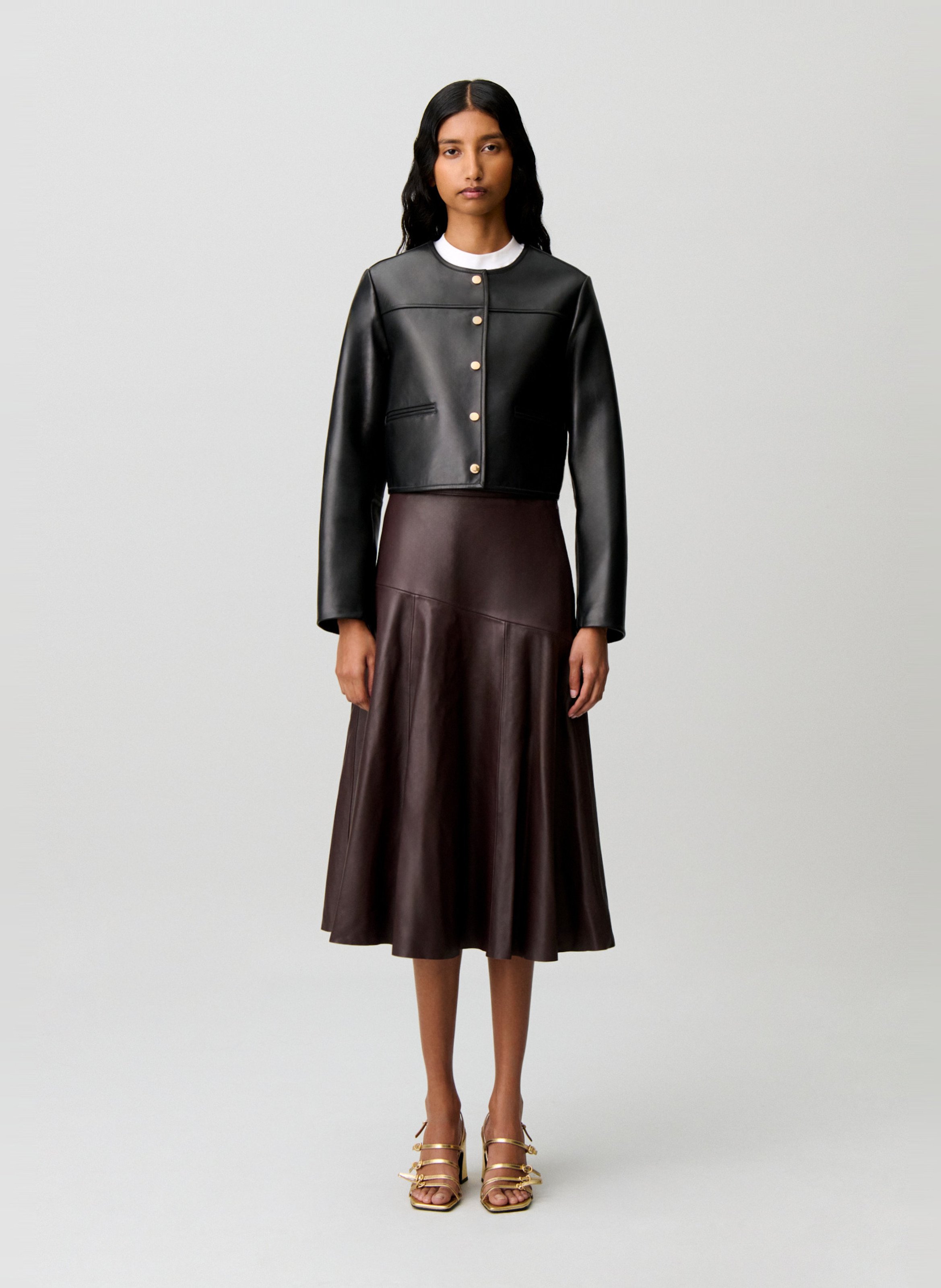 Veste en cuir droite CLAUDIE PIERLOT Noir