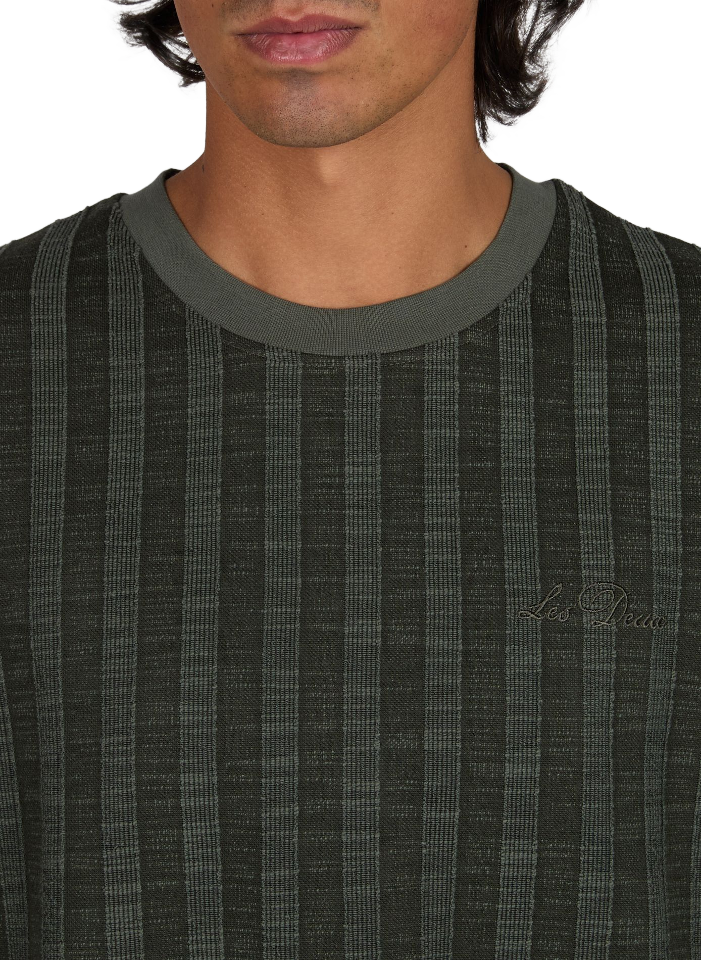 Textured straight fit T-shirt with pattern LES DEUX Green