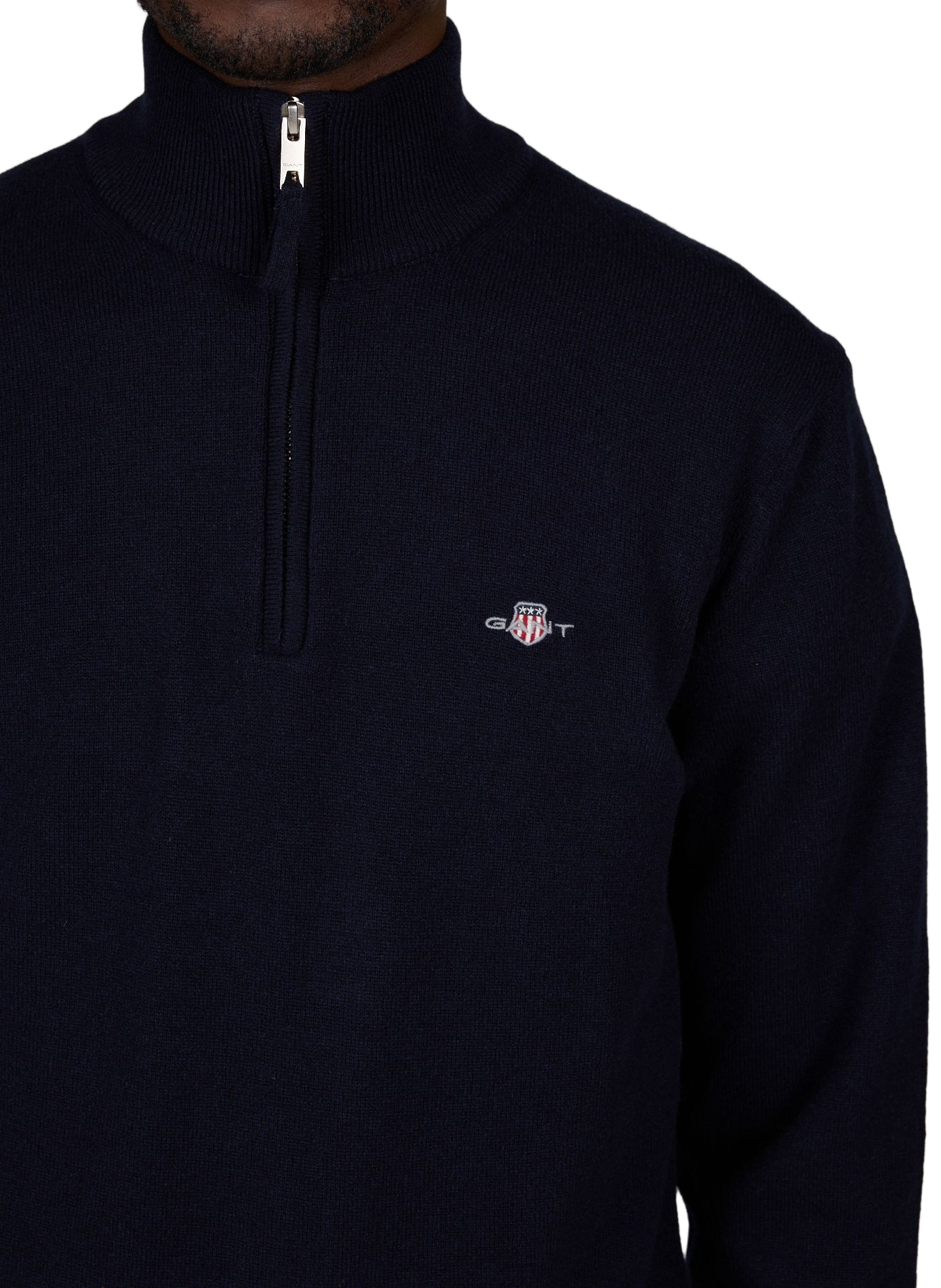 Pull col montant zippé uni en laine GANT Bleu