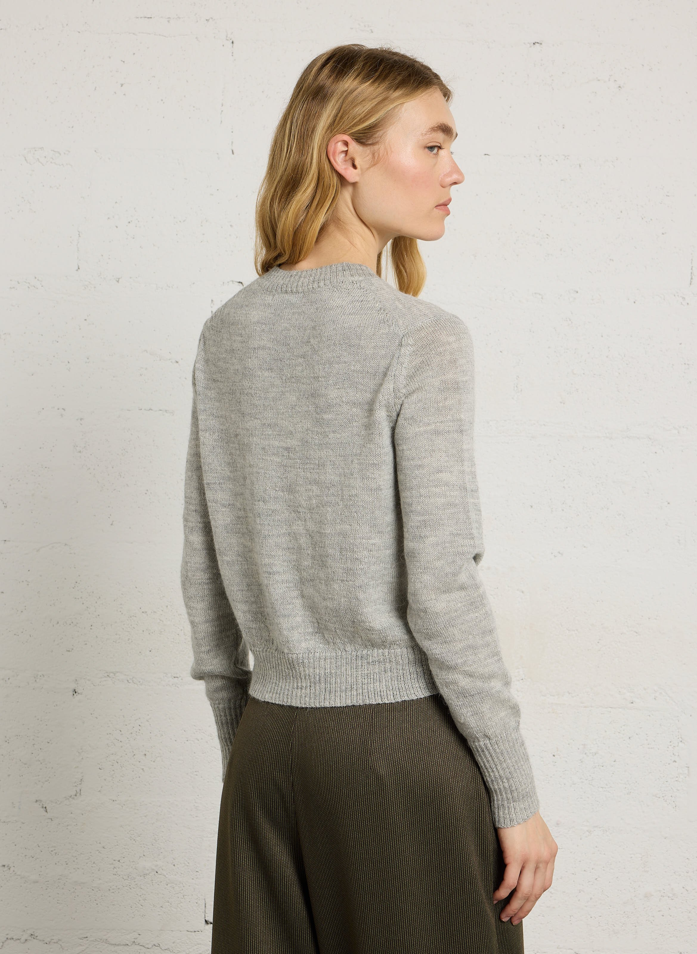 Gilet droit col rond en laine mérinos et alpaga griffith SOEUR Gris