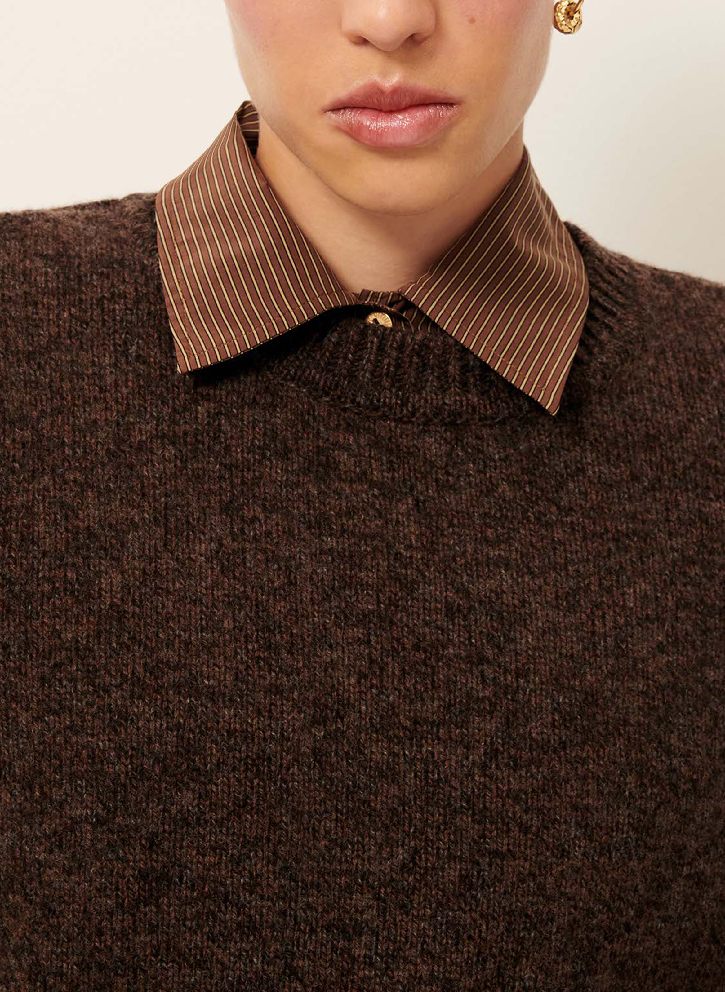 Pull oversize col rond en laine mérinos silty SESSUN Marron