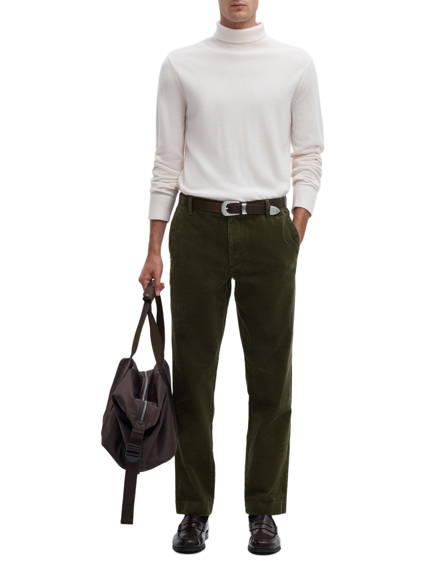 Pantaloni in velluto a coste in misto cotone SELECTED Verde