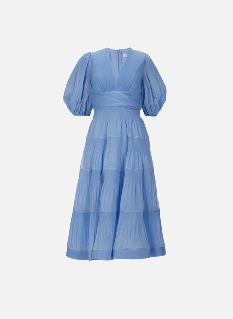 فستان متوسط ​​الطول بطيات أزرق من ZIMMERMANN 