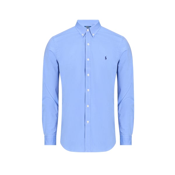 Polo Ralph Lauren Box-pleat Blue Stretch-cotton Poplin Shirt With Embroidered Logo