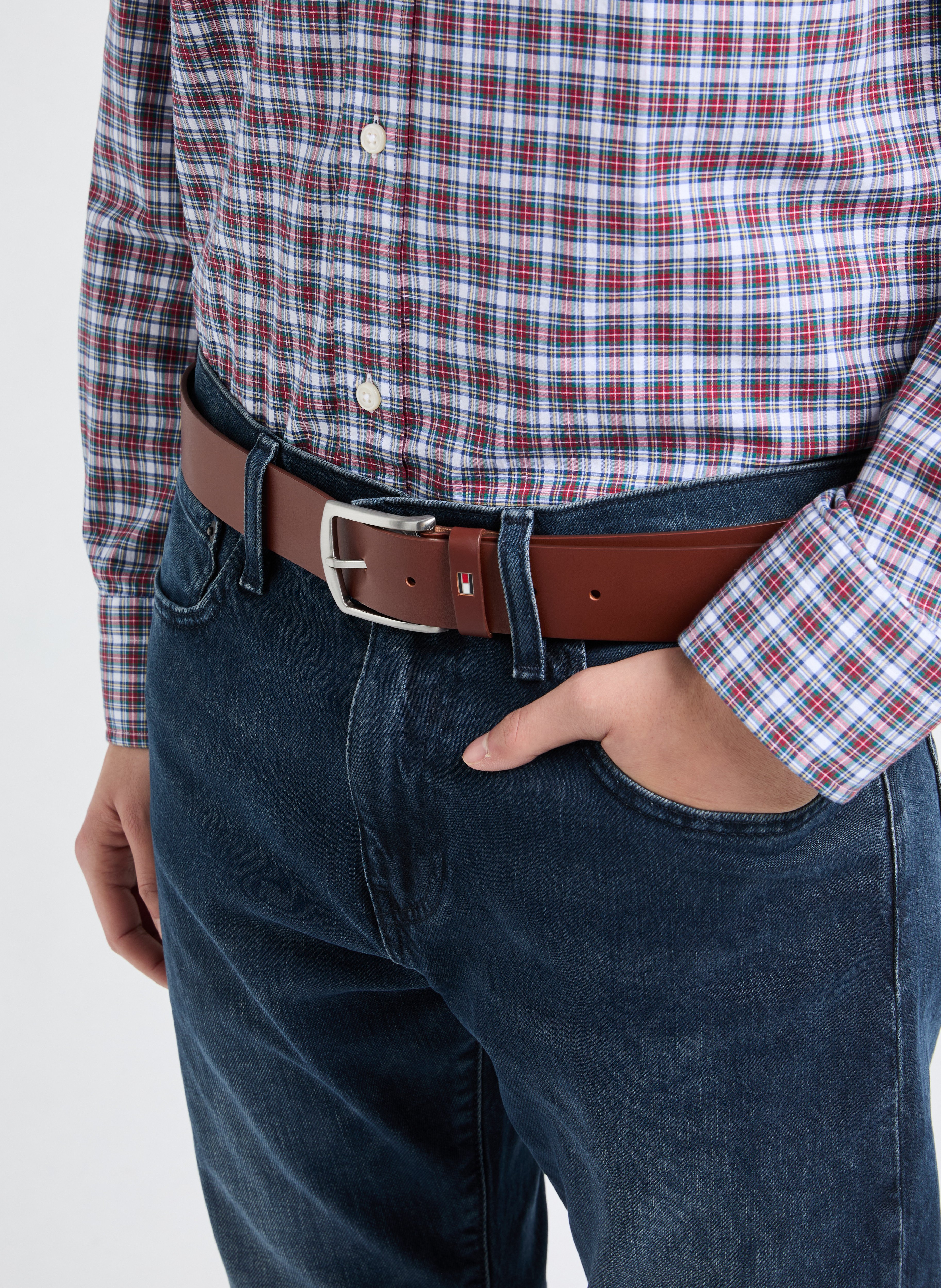 New Denton leather belt TOMMY HILFIGER Brown