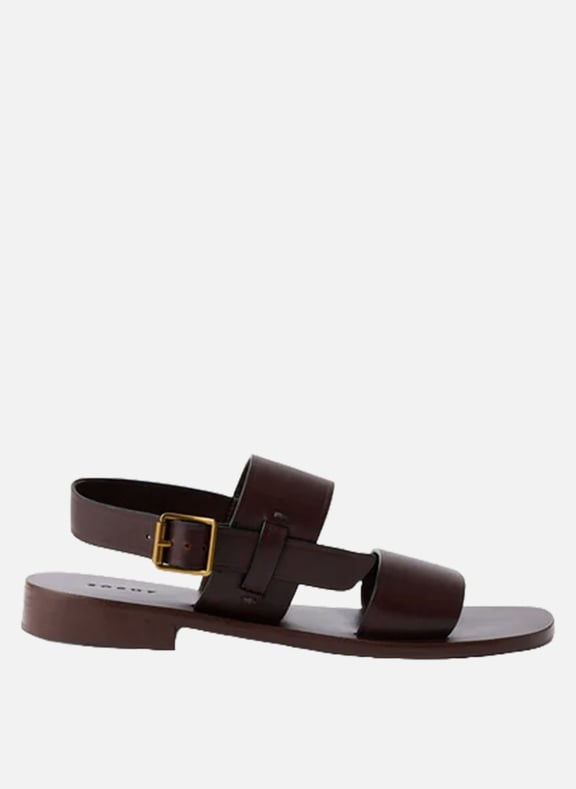 Sandales plates en cuir douglas Marron by SOEUR SOEUR Sandales plates en cuir douglas Marron