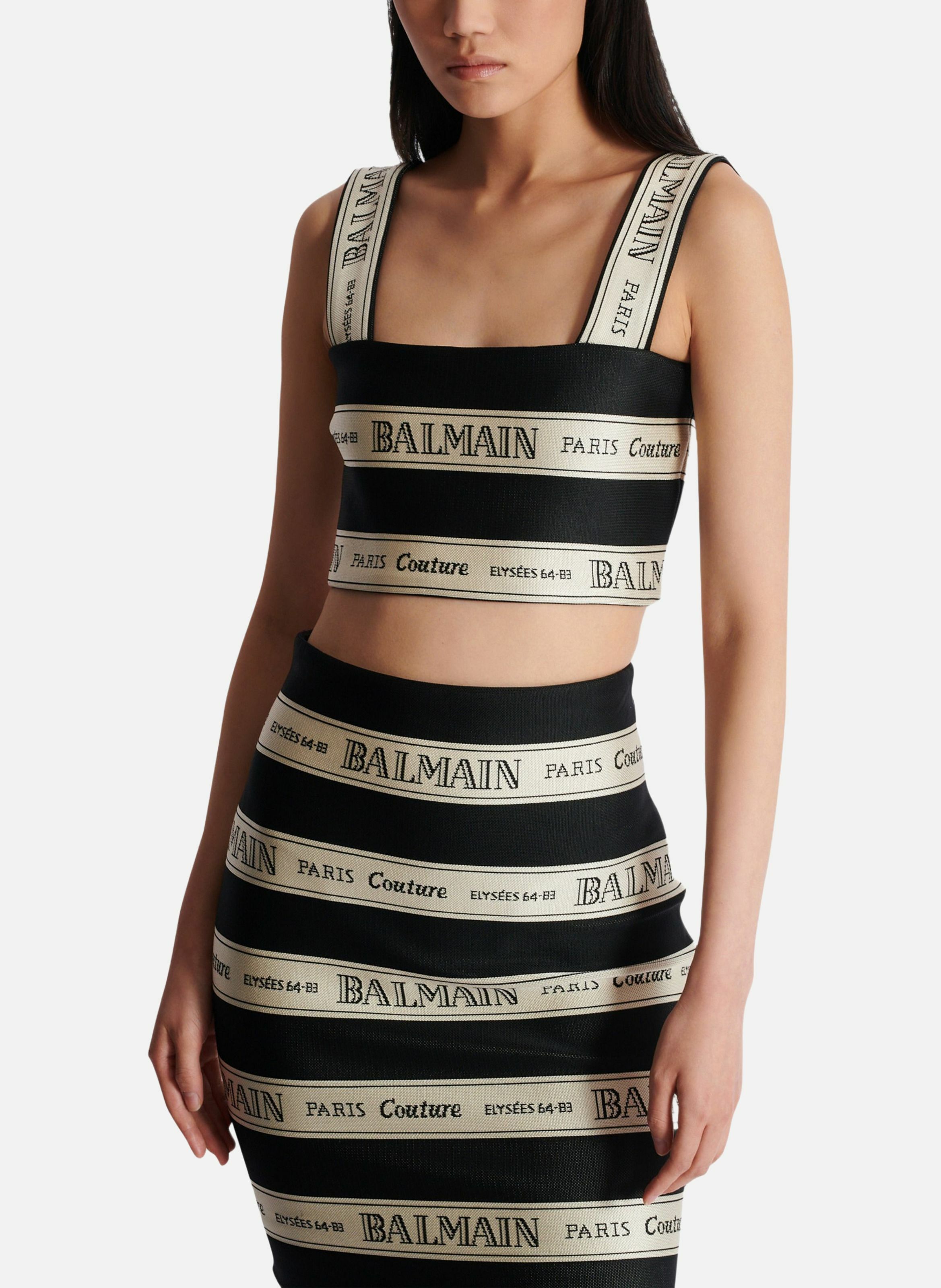 Top court en jacquard à motif ruban balmain BALMAIN Noir