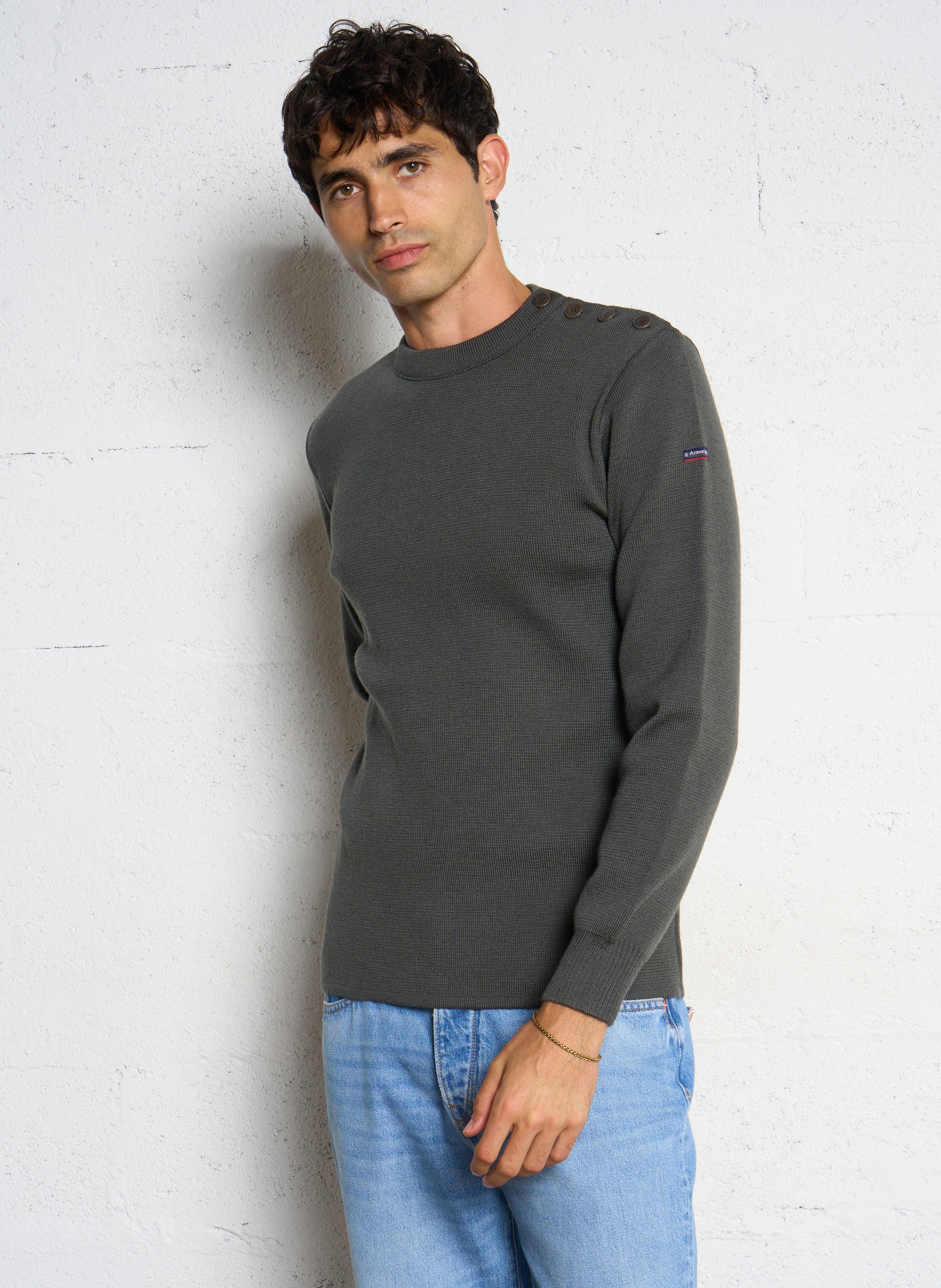 Pull col rond regular-fit en laine ARMOR-LUX Kaki