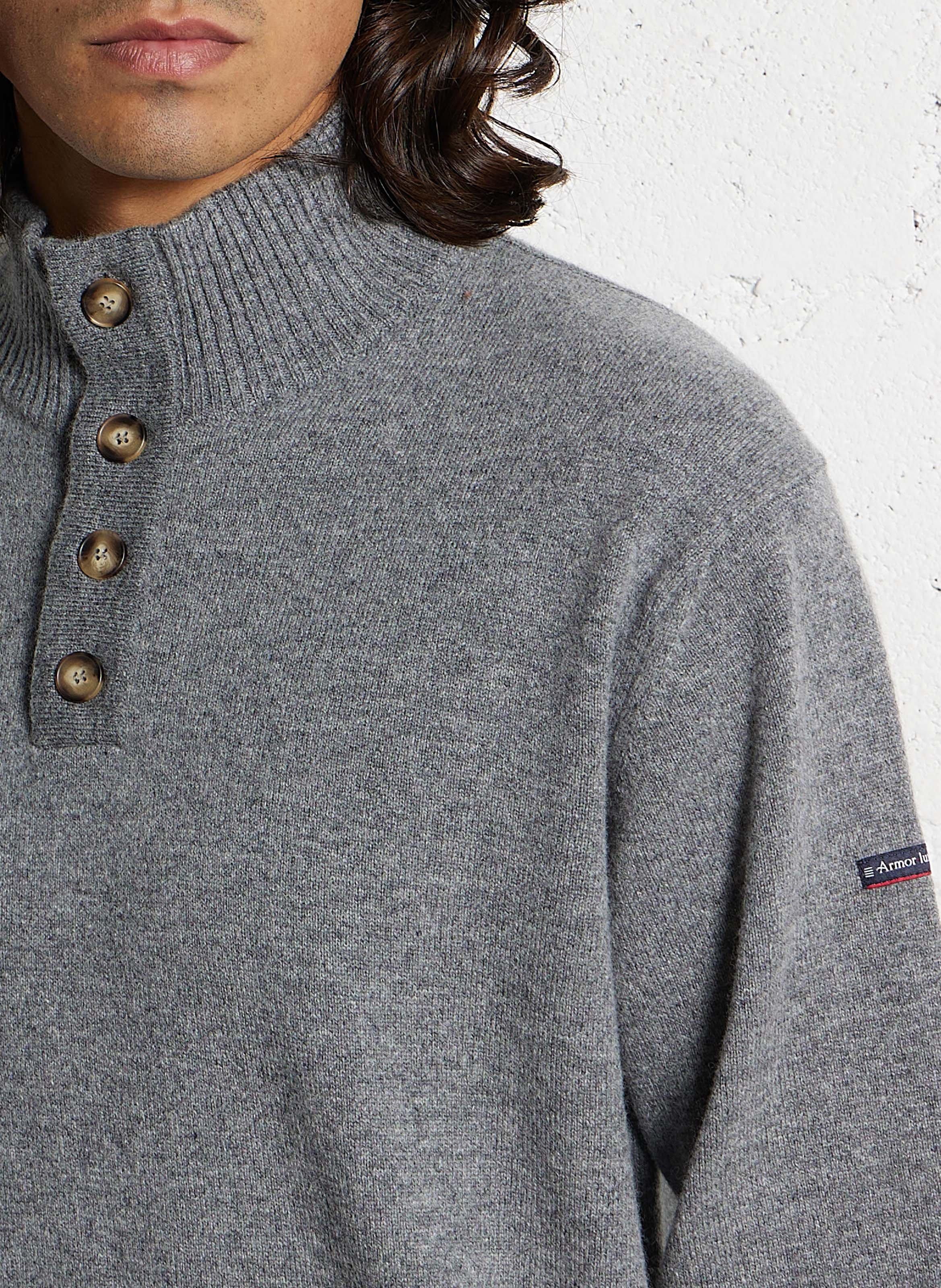 Pull droit col montant en laine ARMOR-LUX Gris