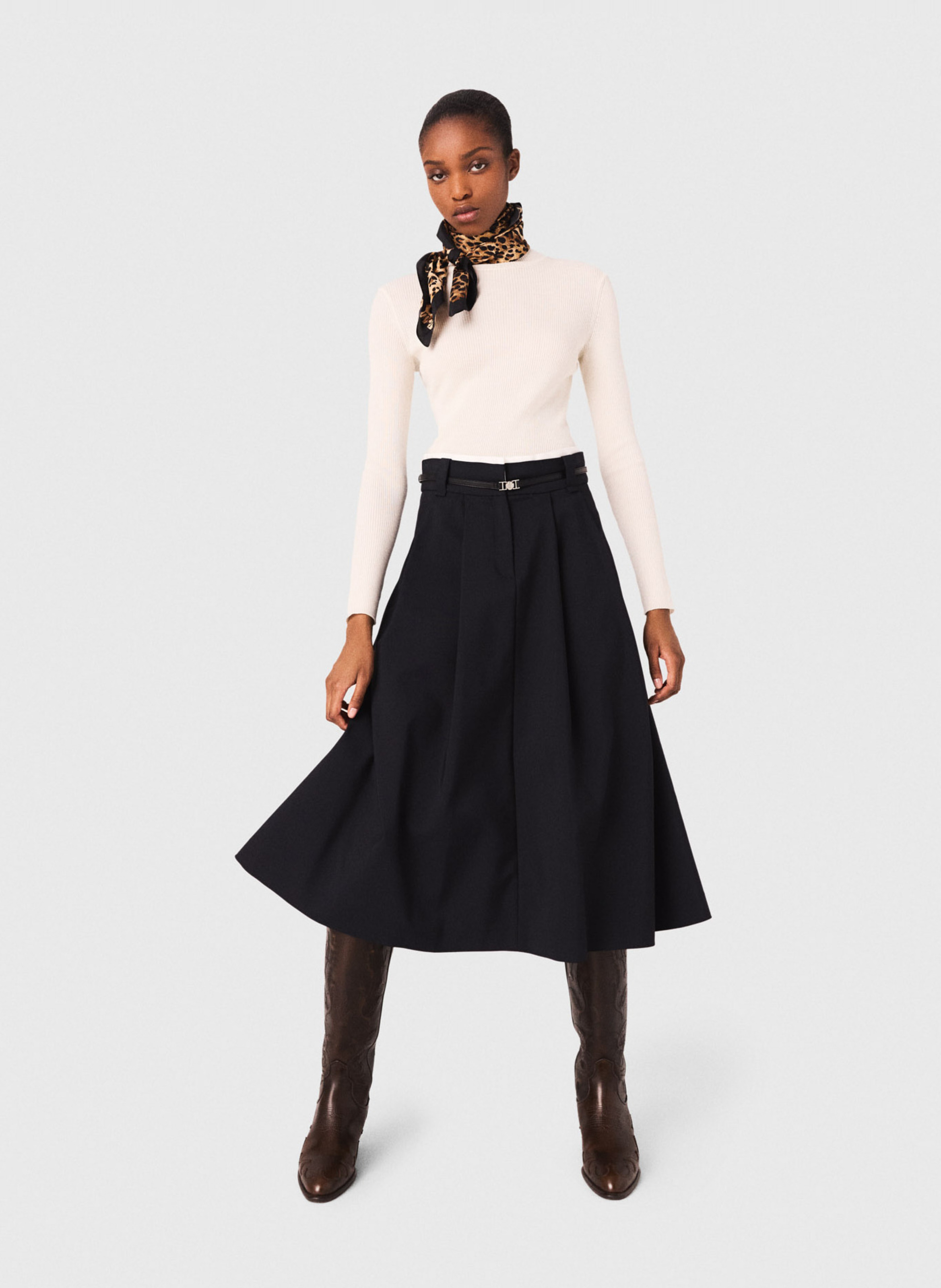 Jupe midi évasée en coton mélangé MAJE Bleu