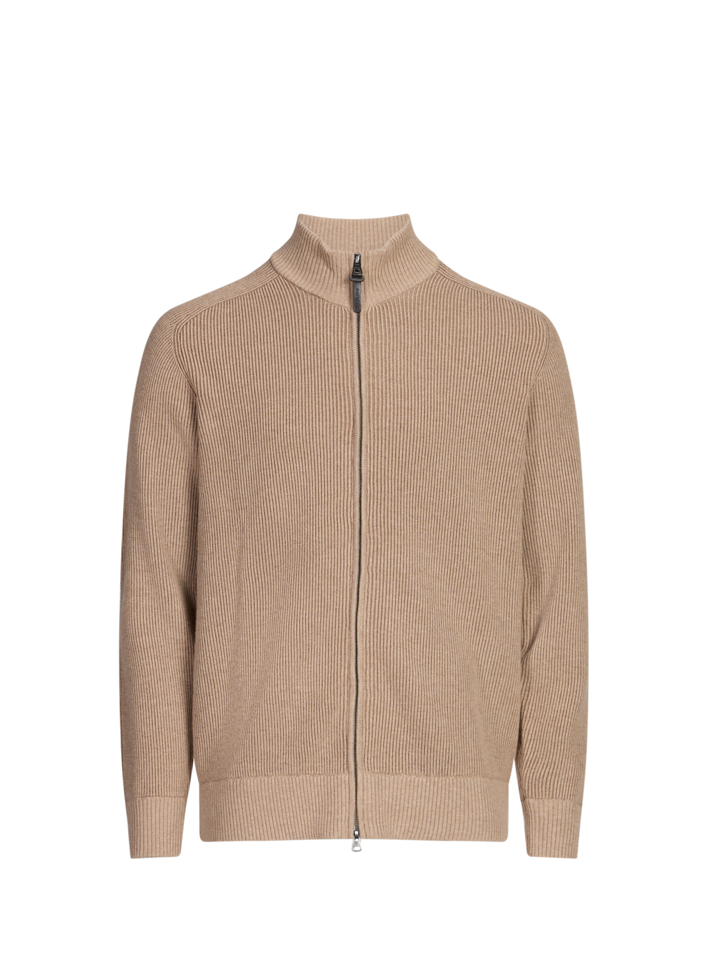 HACKETT Gilet zippé à col montant en laine et coton Beige