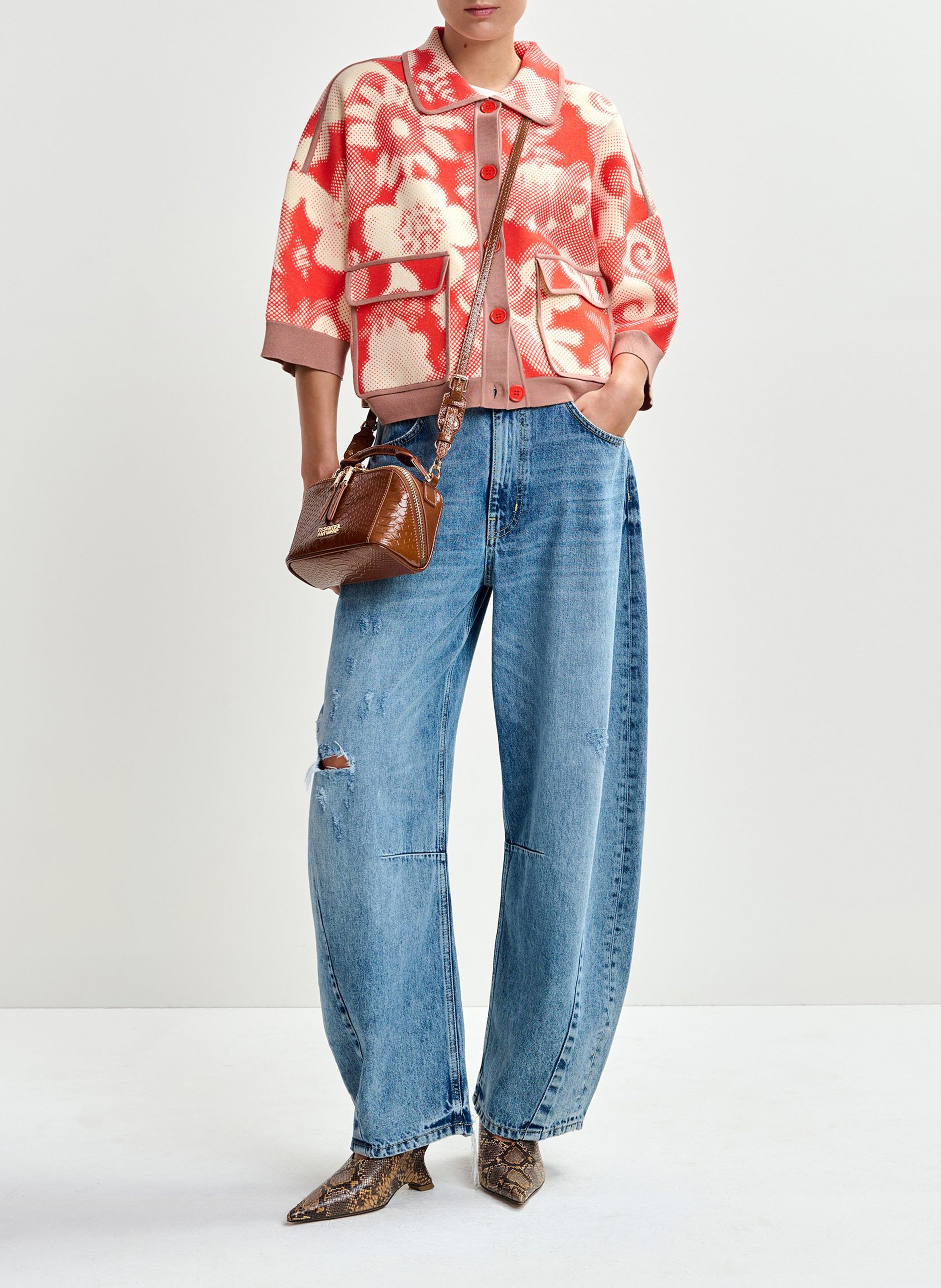 Cardigan ample fleuri manches 3/4 Joly ESSENTIEL ANTWERP Rouge