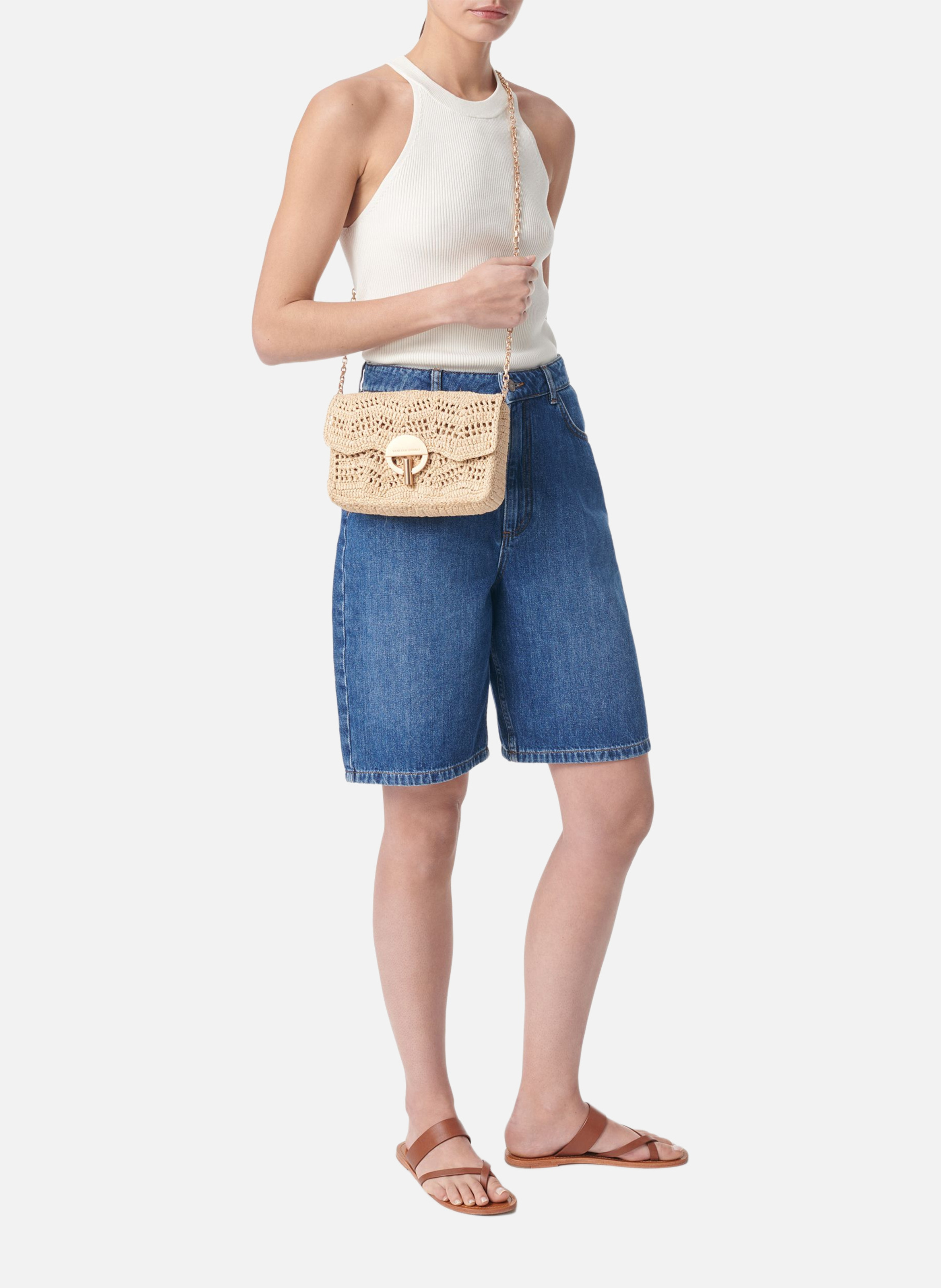 Sac moyen moon en raphia VANESSA BRUNO Beige