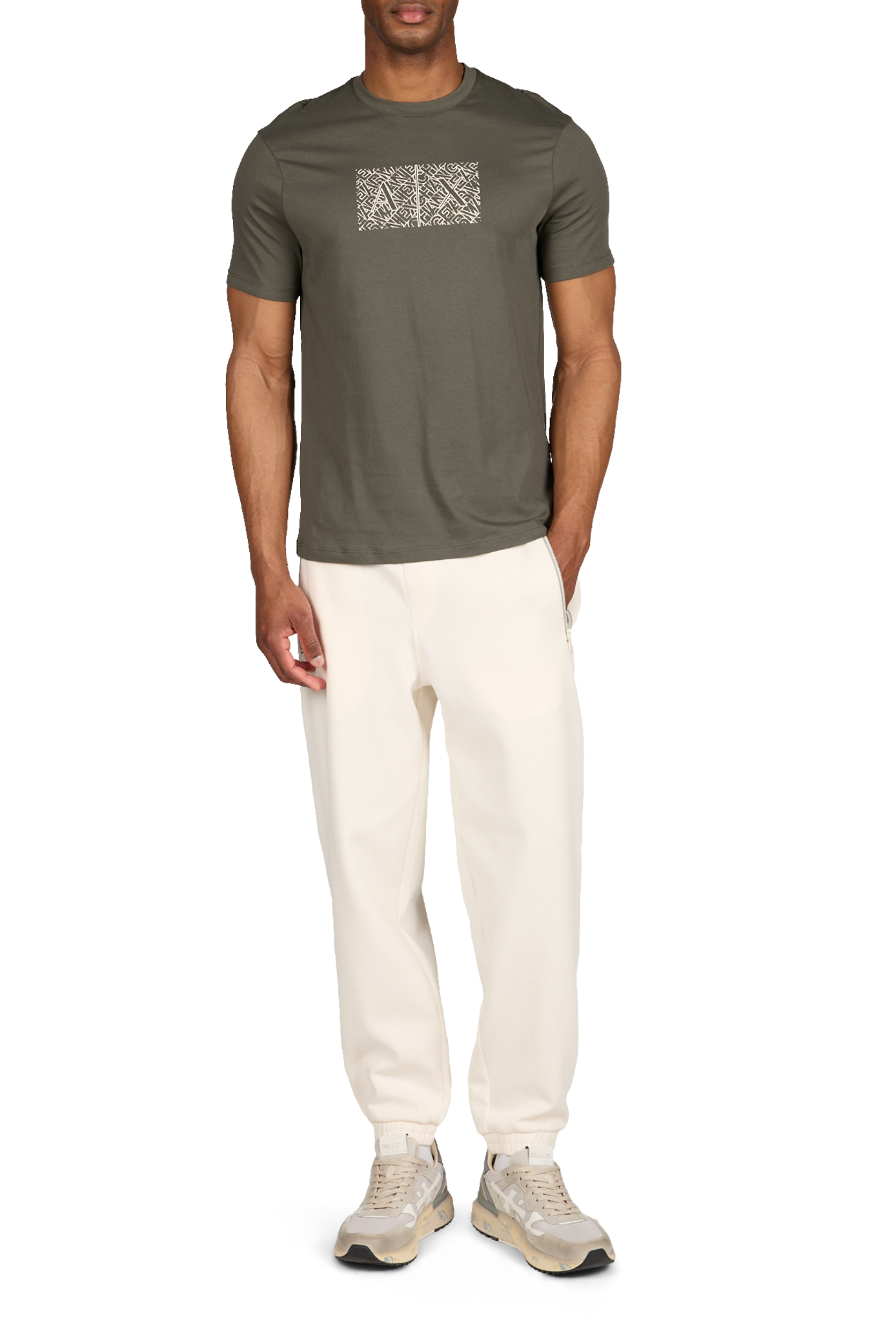 Biker-style cotton t-shirt ARMANI EXCHANGE Khaki
