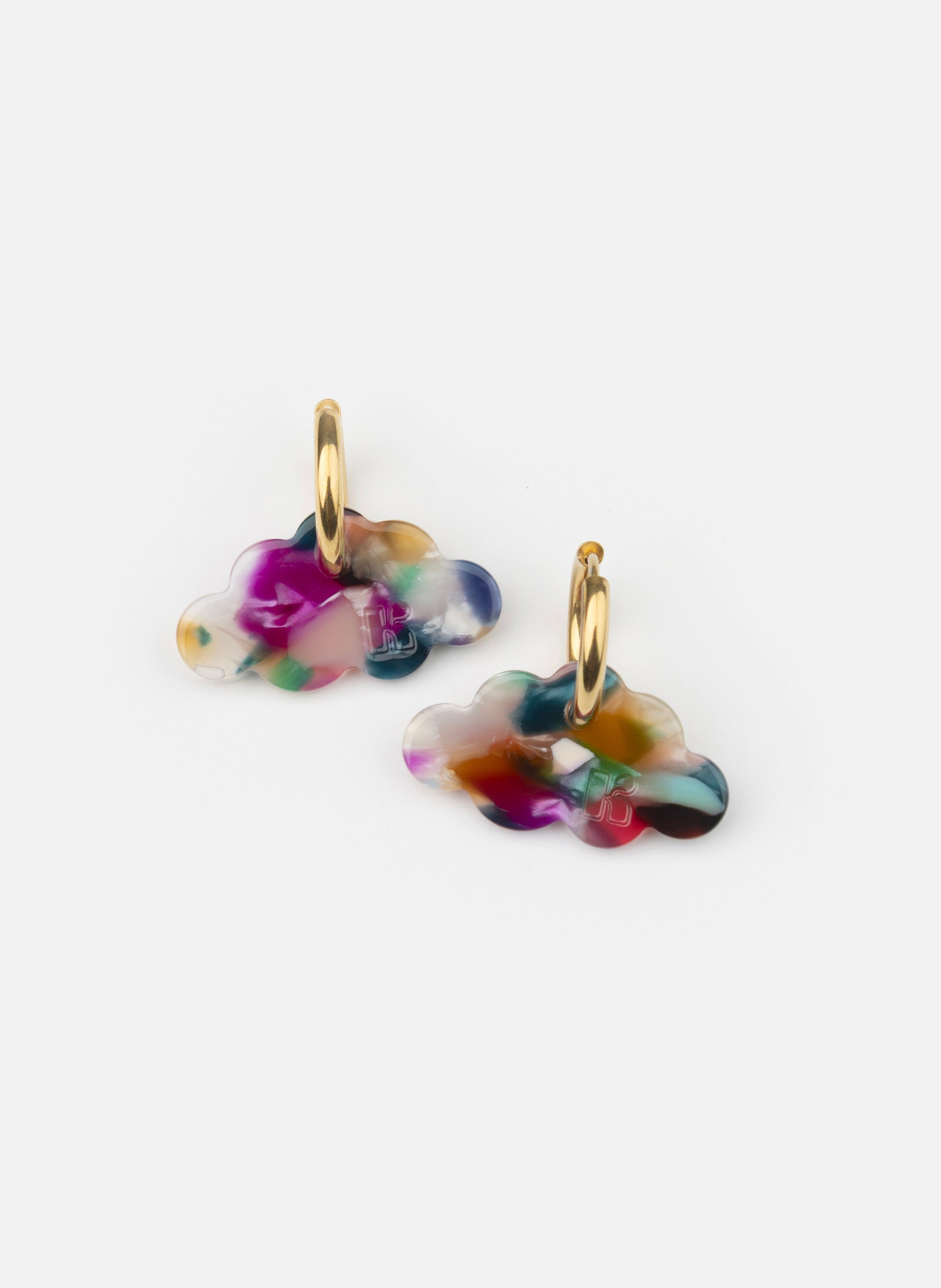 Boucles d'oreilles nuage avec anneaux en acier inoxydable argenté KURAGE GINZA Multicolore