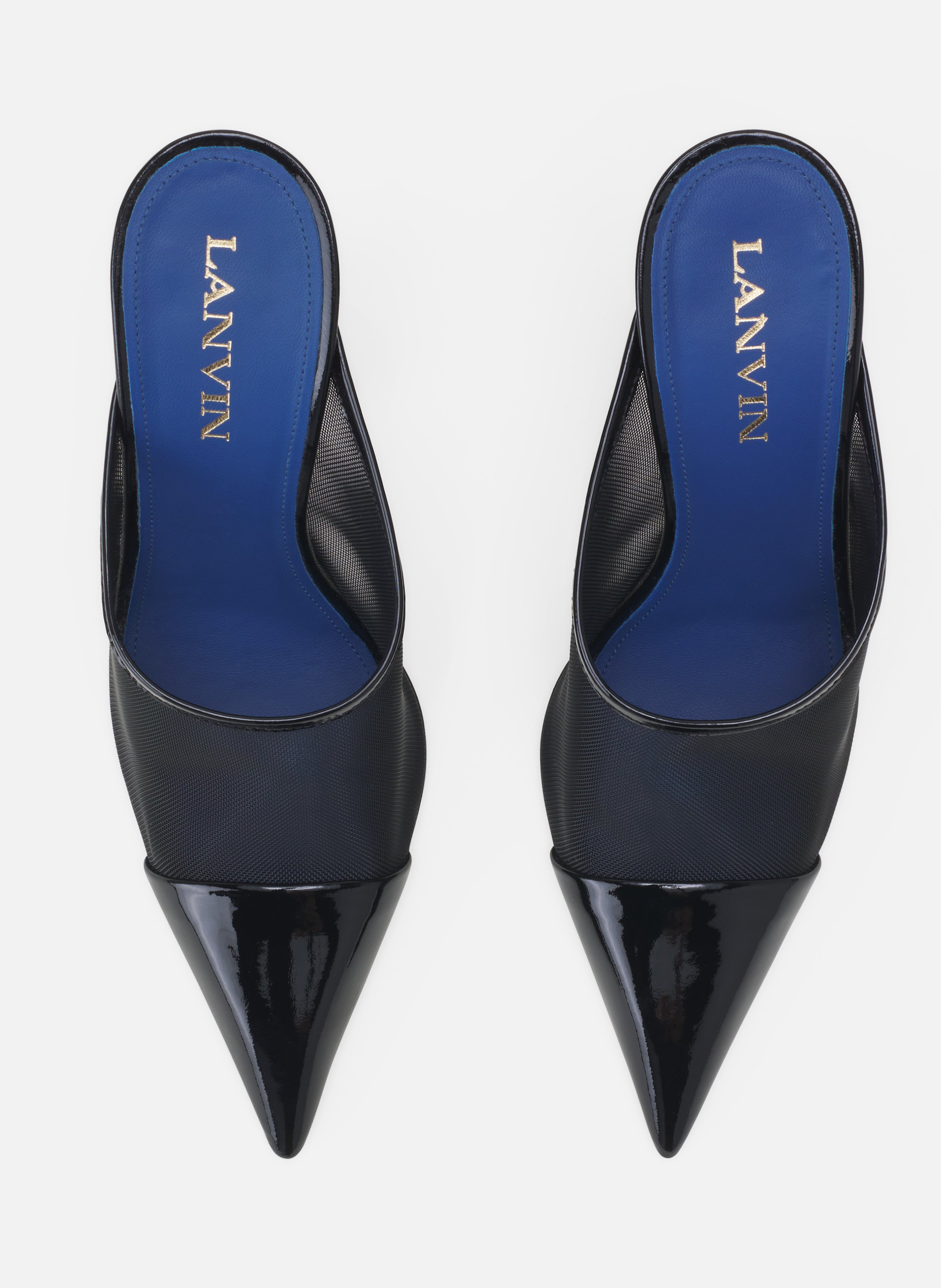 Mule nocturne en mesh et cuir patent LANVIN Noir