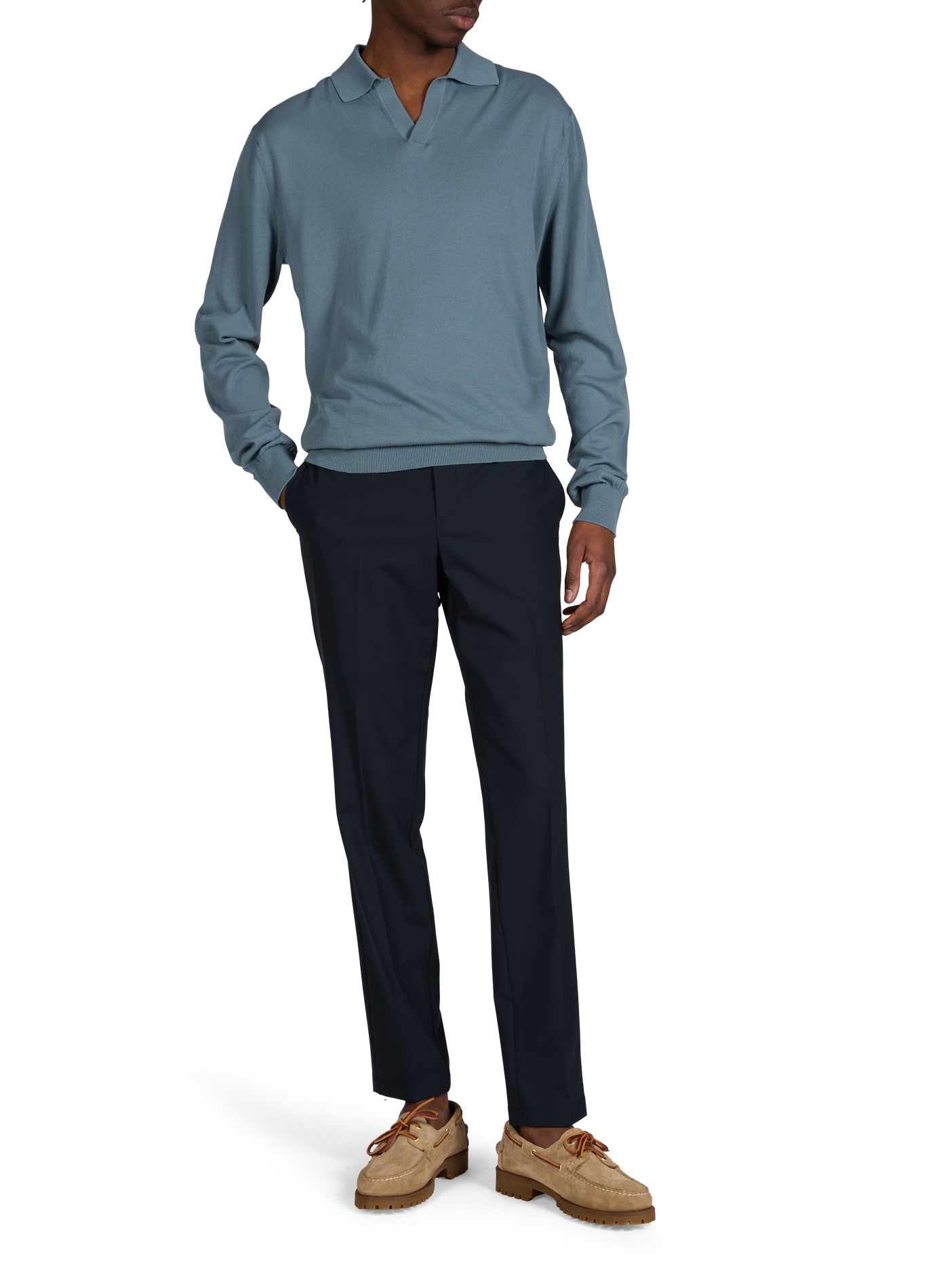 Long-sleeve cotton Polo shirt CRUNA Blue