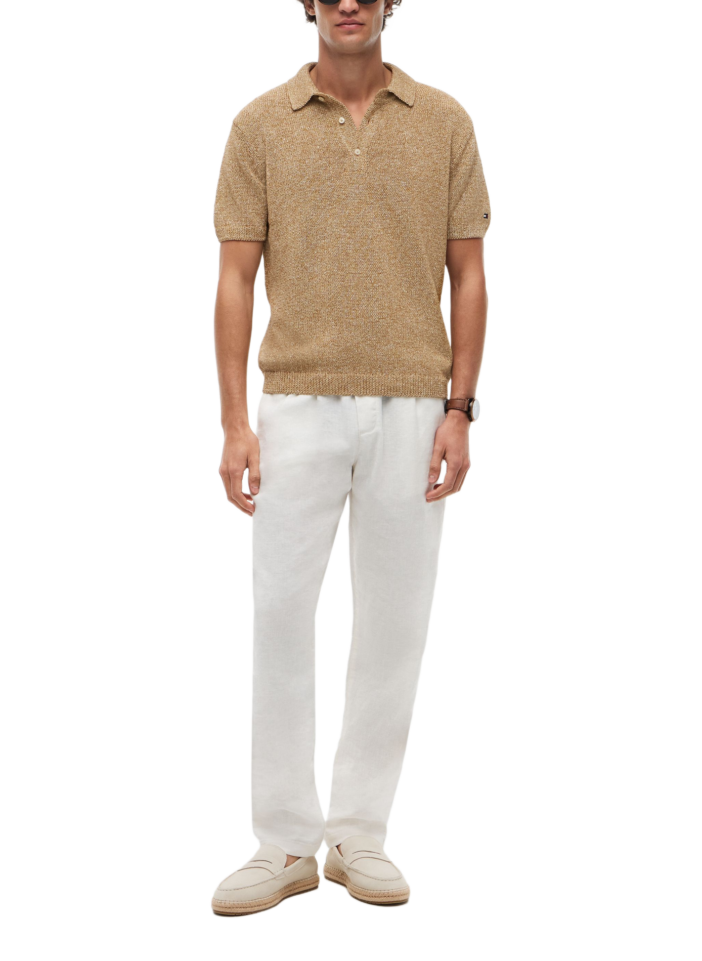 Solid viscose polo TOMMY HILFIGER Beige