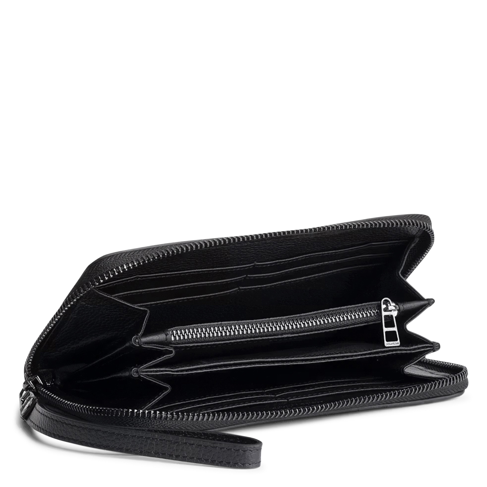 Portefeuille zippé jacquard en cuir compagnon ZADIG&VOLTAIRE Noir