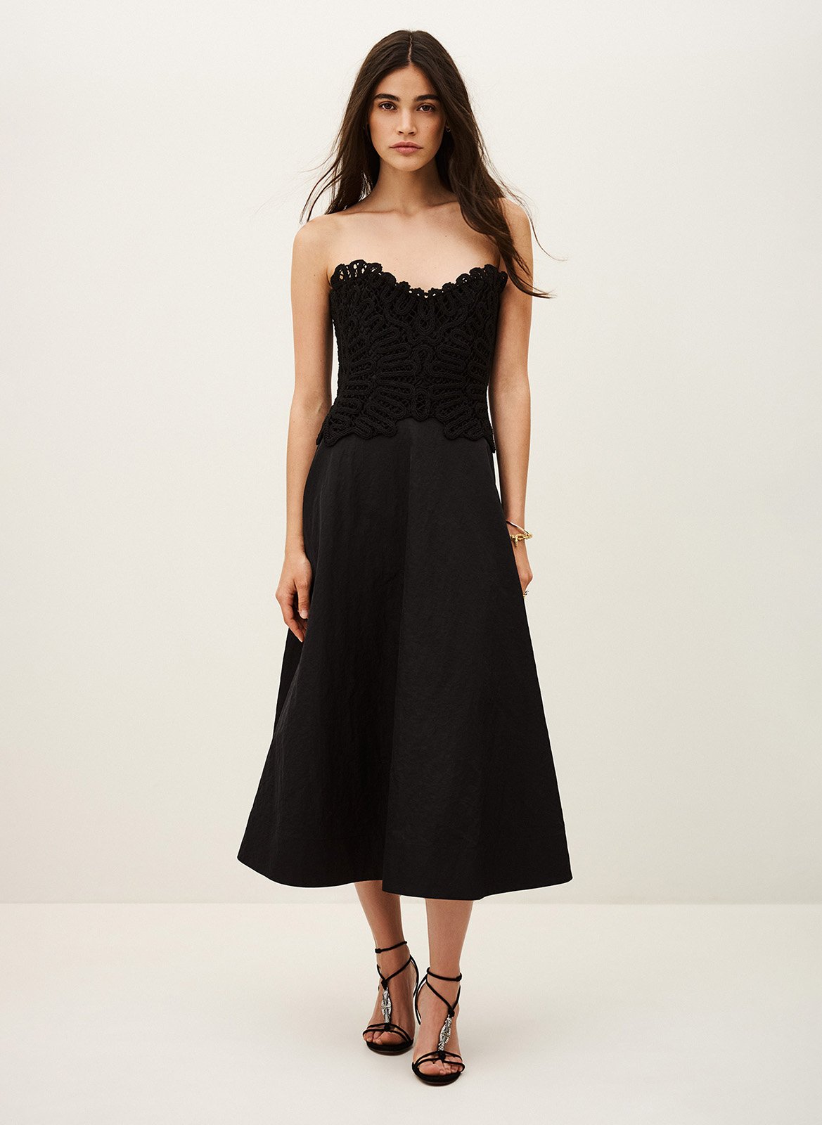 Robe bustier midi évasée à dentelle praina BA&SH Noir